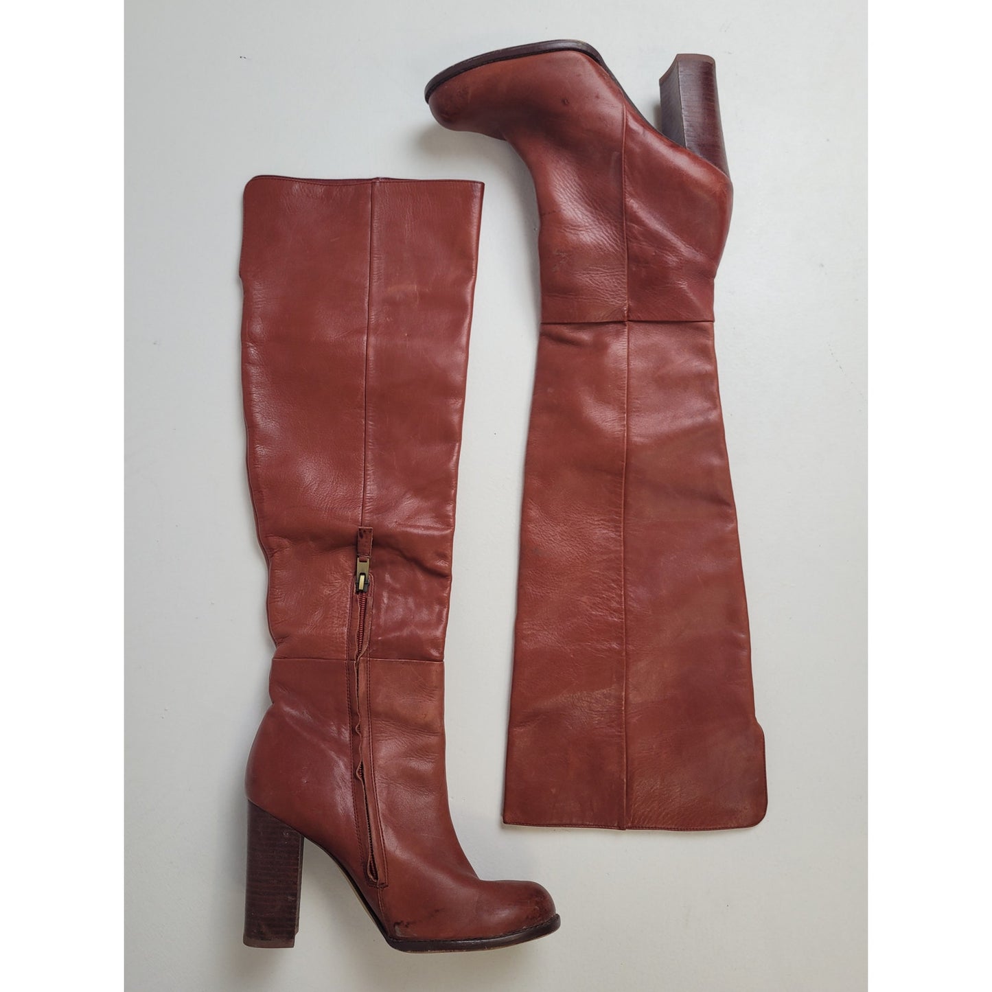 Sam Edelman Over the Knee Cognac Leather Tall Riding Heel Boots Sz 8