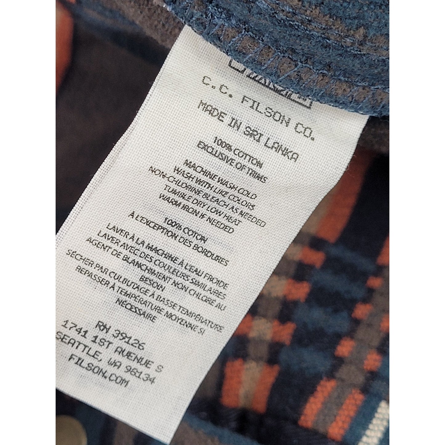 Filson Beartooth Jac-Shirt Teal & Orange Plaid Men's Sz L