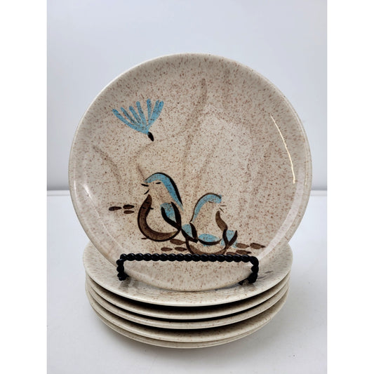 1950s MCM Red Wing Pottery "Bob White" Set of 6 Bread Plates EUC