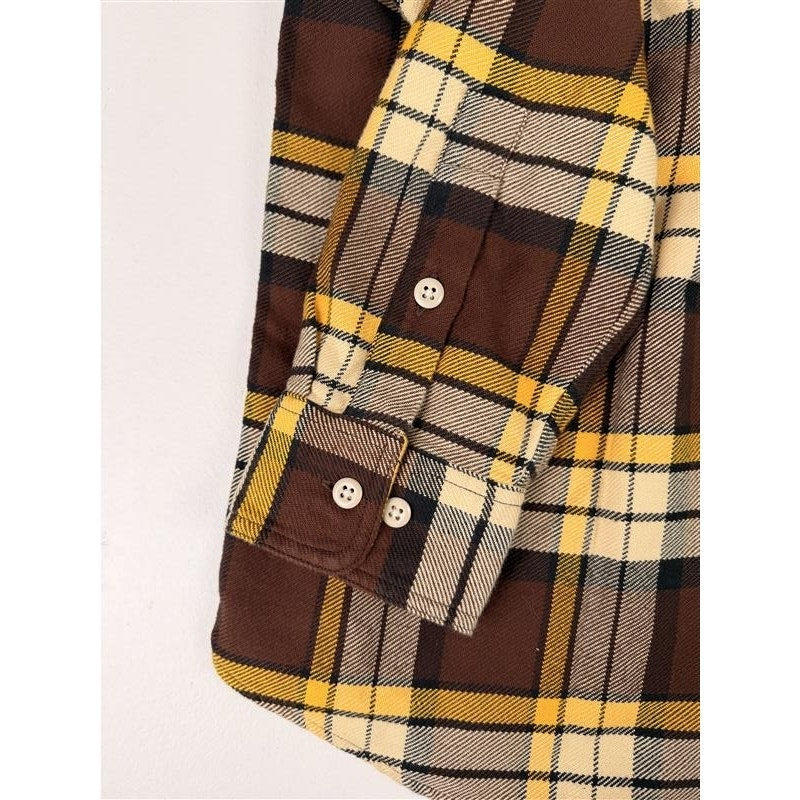Filson Vintage Style Flannel Yellow and Brown Work Shirt Men's Sz L