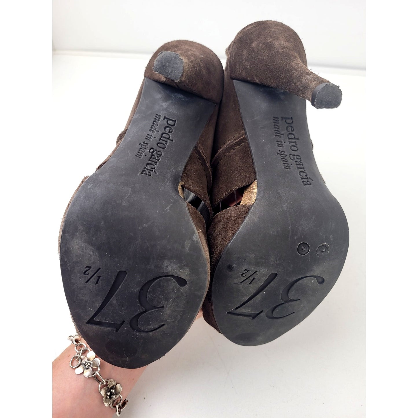 Pedro Garcia Bootie High Heels Brown Leather Suede Sz 37.5