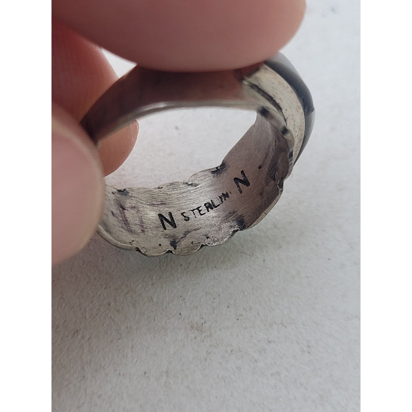 Vintage Native American Sterling Silver Ring Multi-Stone Inlay | Sz 3.75