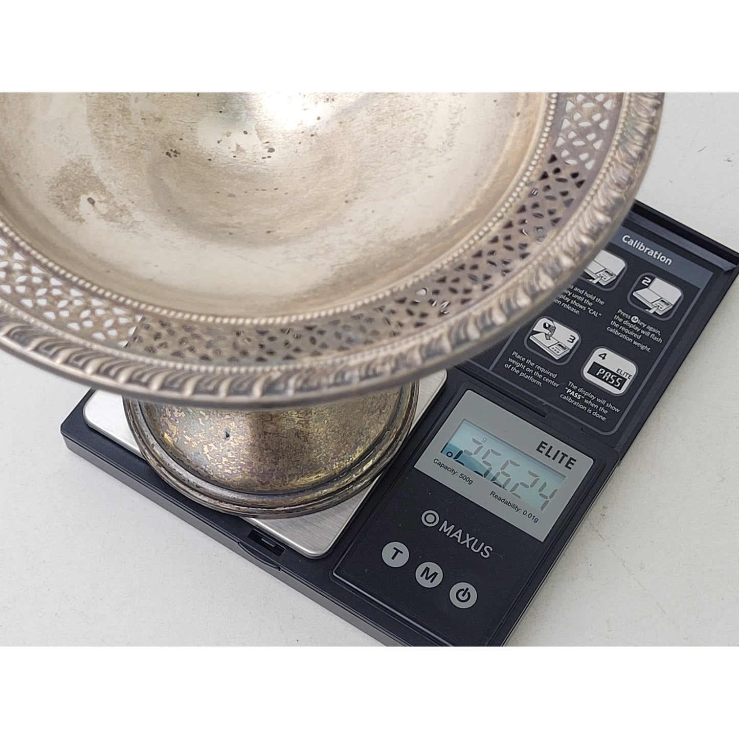 Vintage Sterling Silver Weighted Compote Pedestal Dish ft Pierced Lattice Border