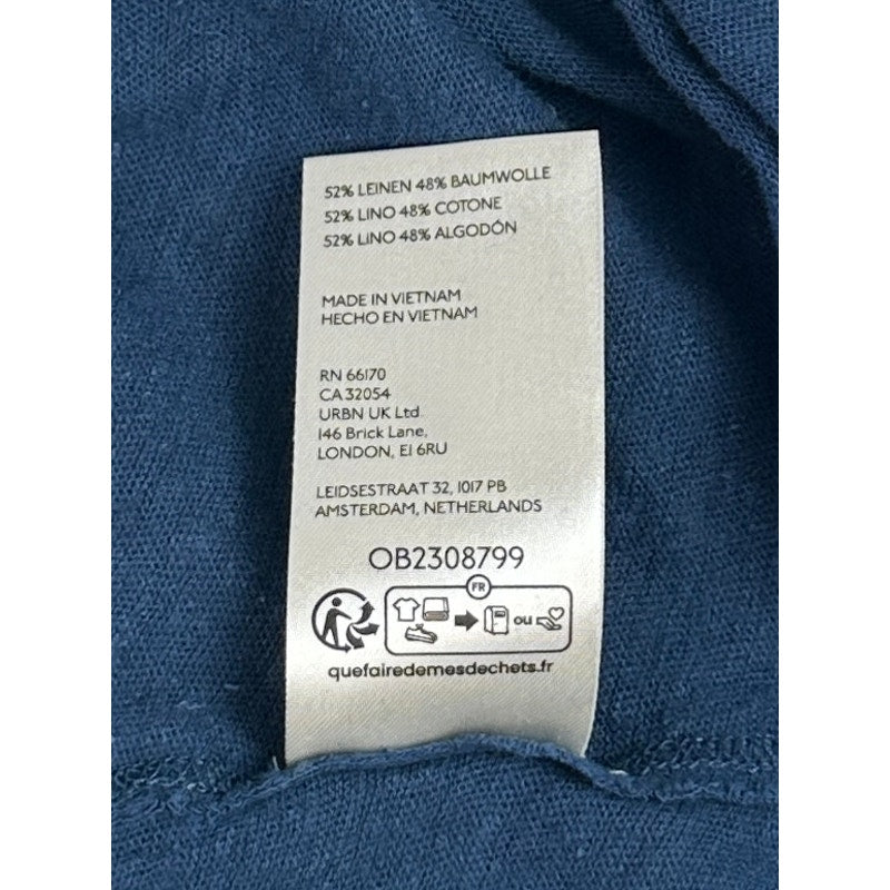 We The Free Free People Deep Seas Blue Linen Cotton Henley Top Women's Sz L NWT
