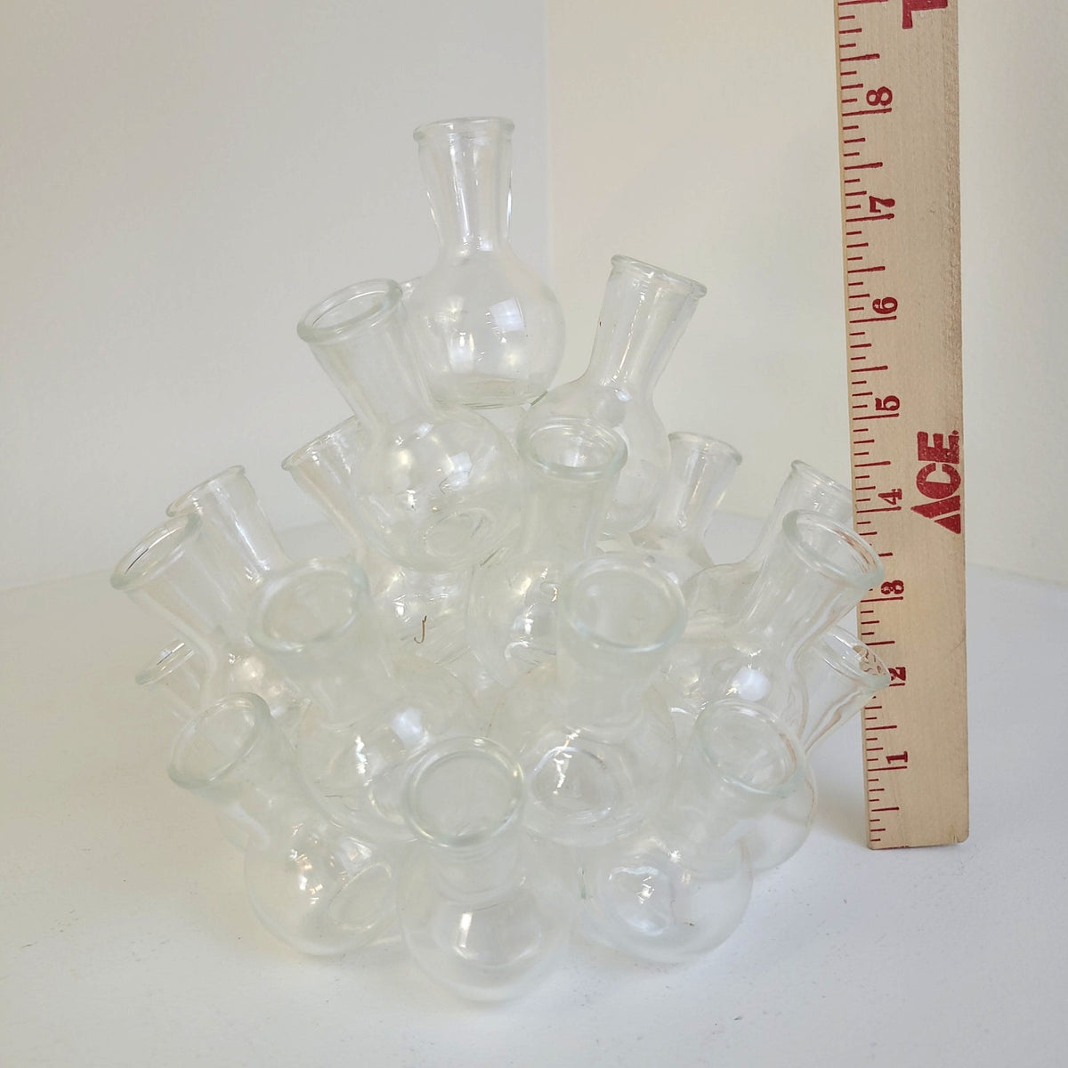 Vintage MCM Bud Vase Cluster 2-Piece Clear Glass 25 Mini Vases