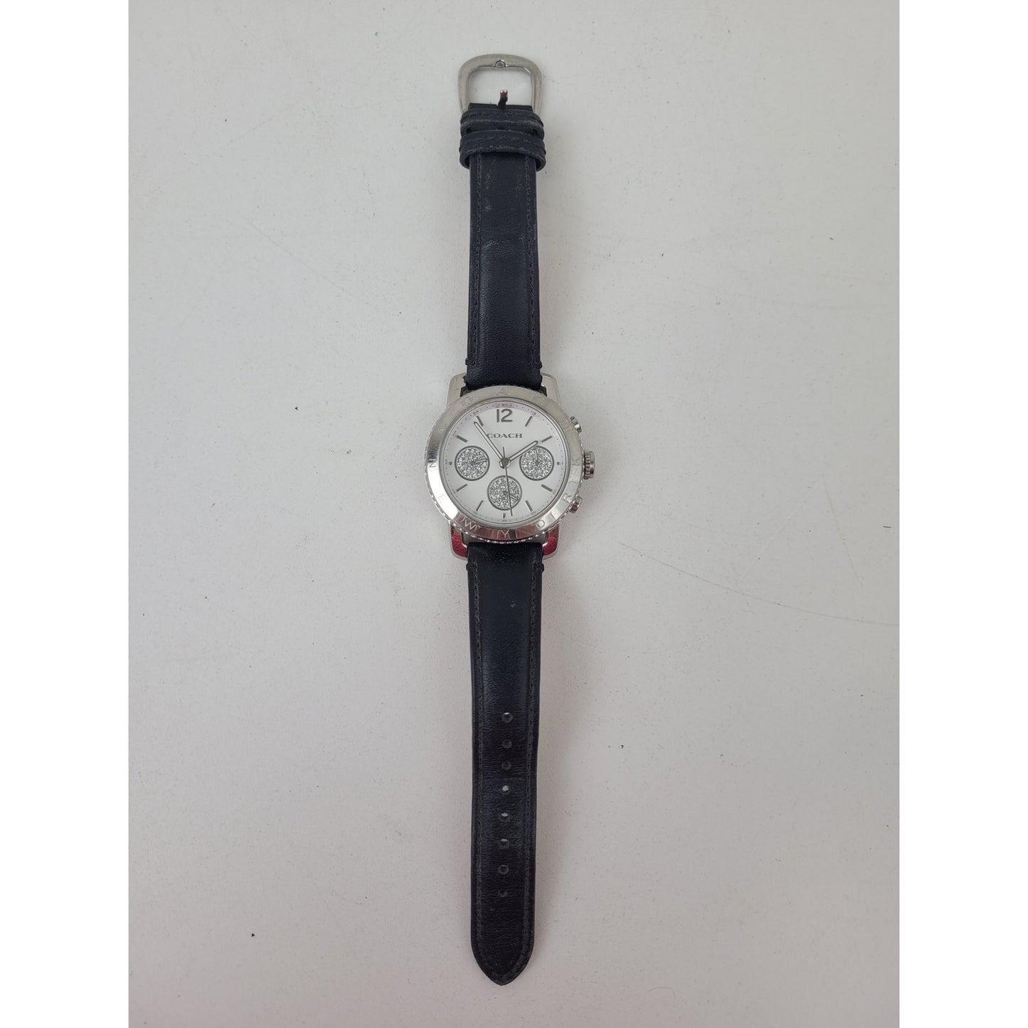 Coach Gold-tone Ring & Silver-tone Watch w Navy Leather Band