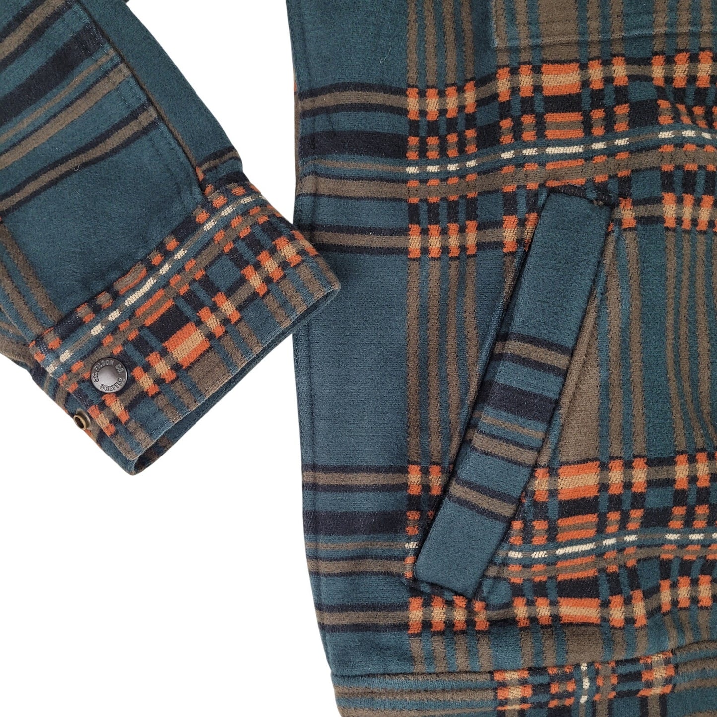 Filson Beartooth Jac-Shirt Teal & Orange Plaid Men's Sz L