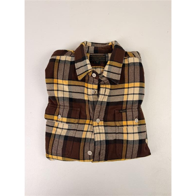 Filson Vintage Style Flannel Yellow and Brown Work Shirt Men's Sz L