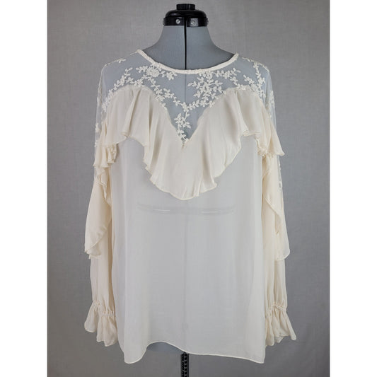 Johnny Was Romantic Cream Ruffled Lace Blouse Size Medium