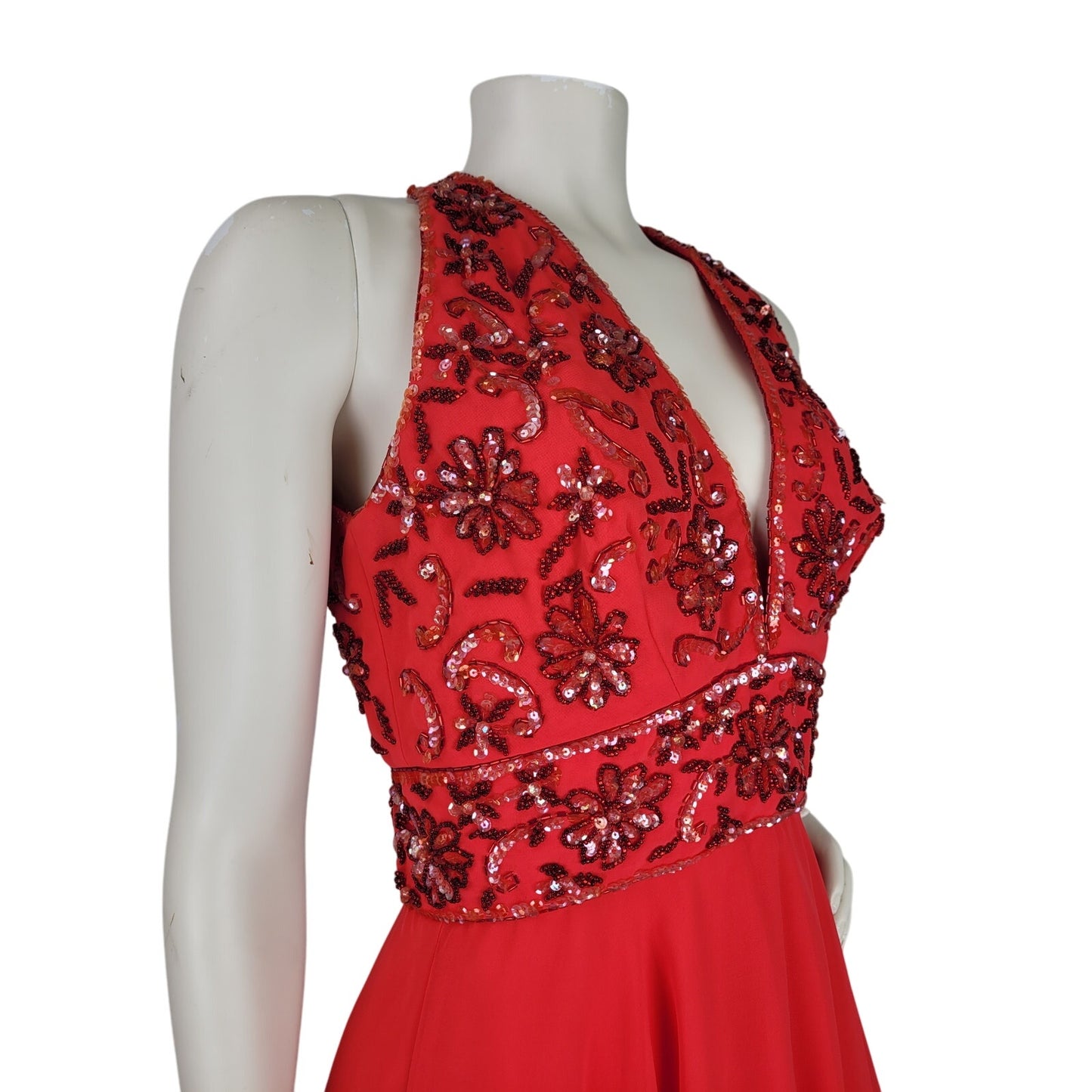 1960s Designer Jack Bryan Beaded Red Cocktail Dress 26" Waist