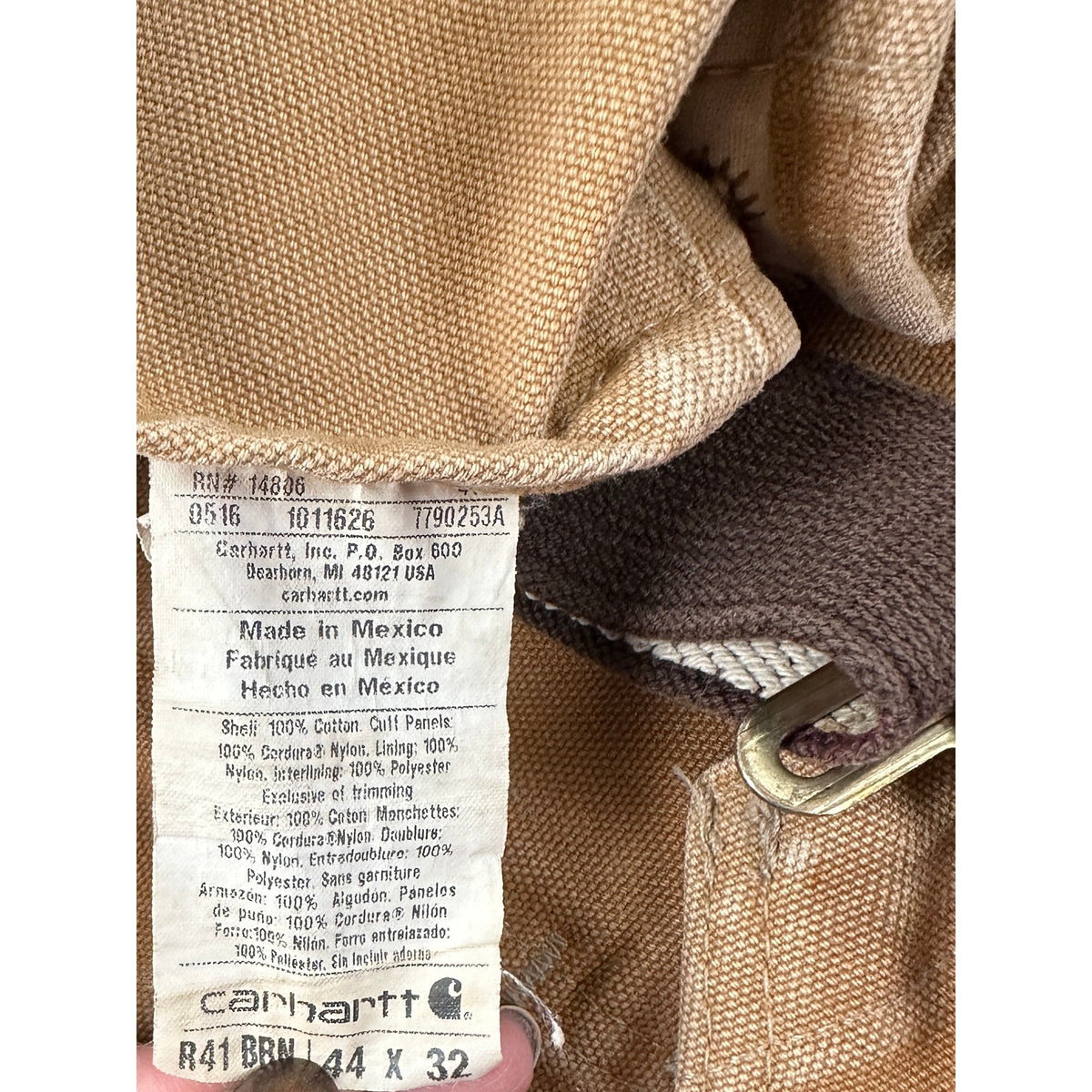 Carhartt R41 BRN Distressed Quilt-Lined Double Knee Overalls Men's Sz 44x32
