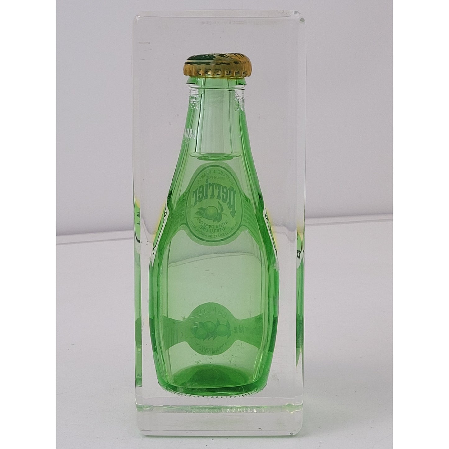 Vintage PERRIER Water Bottle in Lucite Advertising Display Paperweight 70s