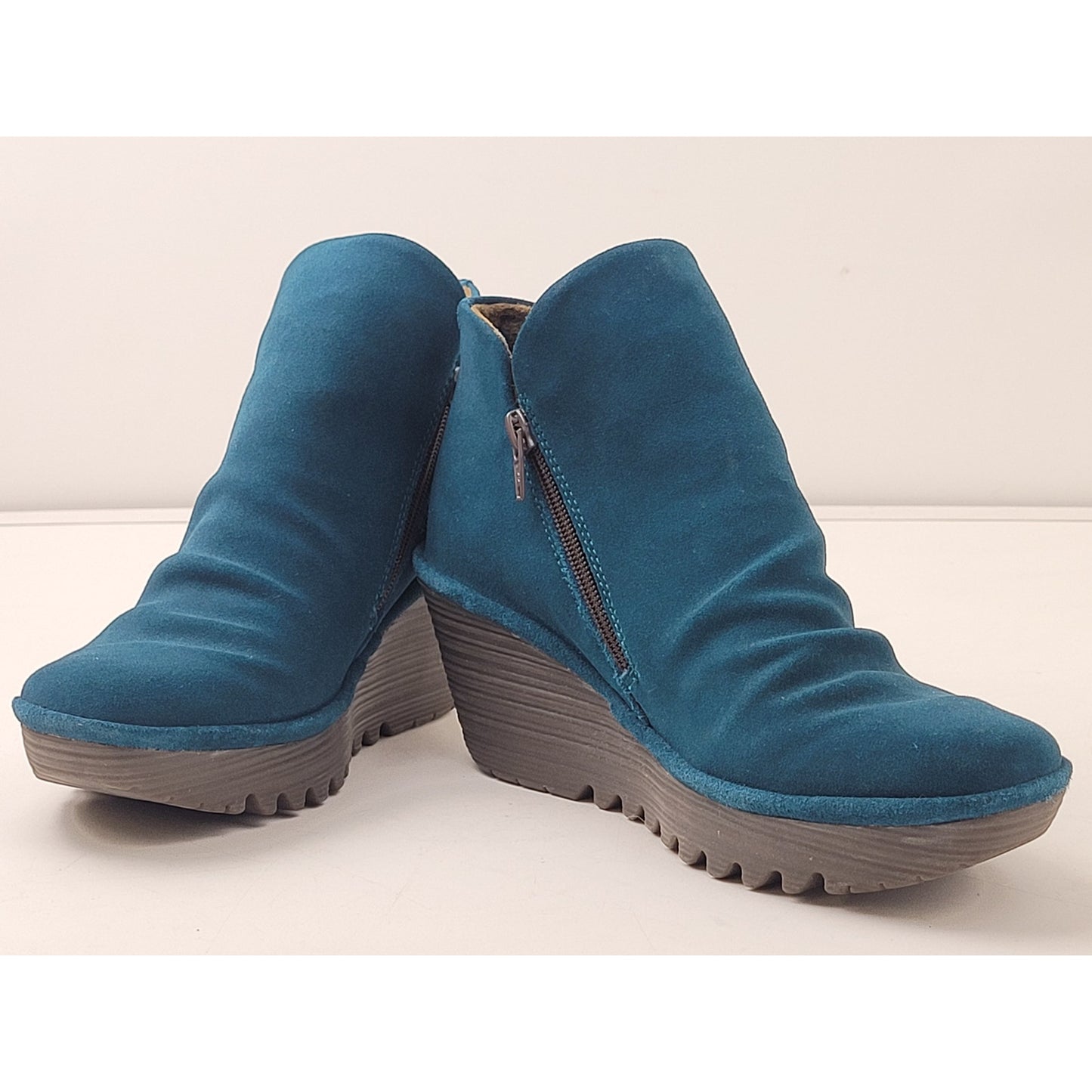 Fly London Yego Wedge Bootie in Teal Women's Sz 38