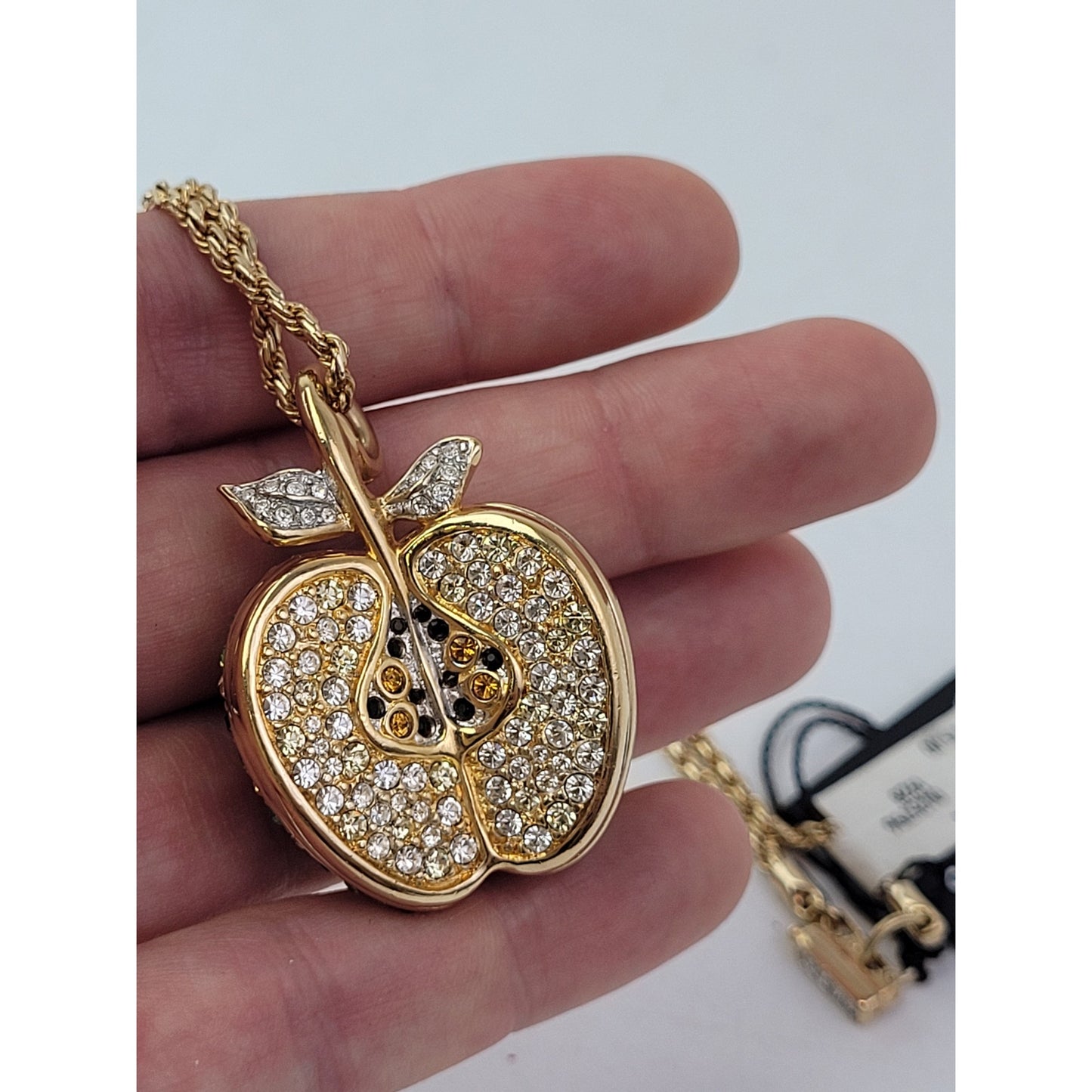Rare Vintage Swarovski Crystal Green Apple Pendant NWT Retail $175