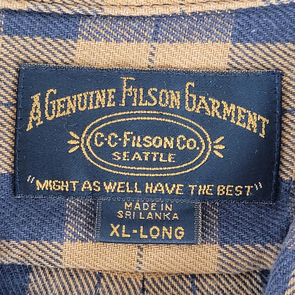 Filson Alaskan Guide Shirt Mustard Yellow & Black Plaid Flannel Men's Sz XL Tall