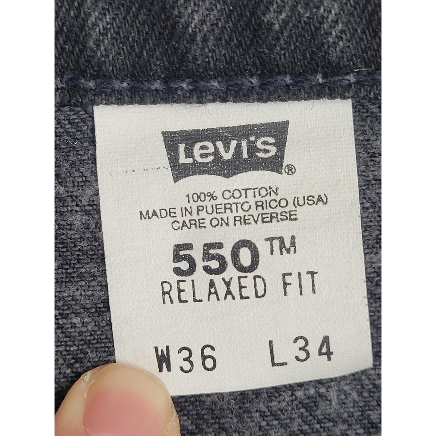 Vintage 90s Levi's 550 Orange Tab Black Relaxed Fit Jeans Men's Sz 36 X 34