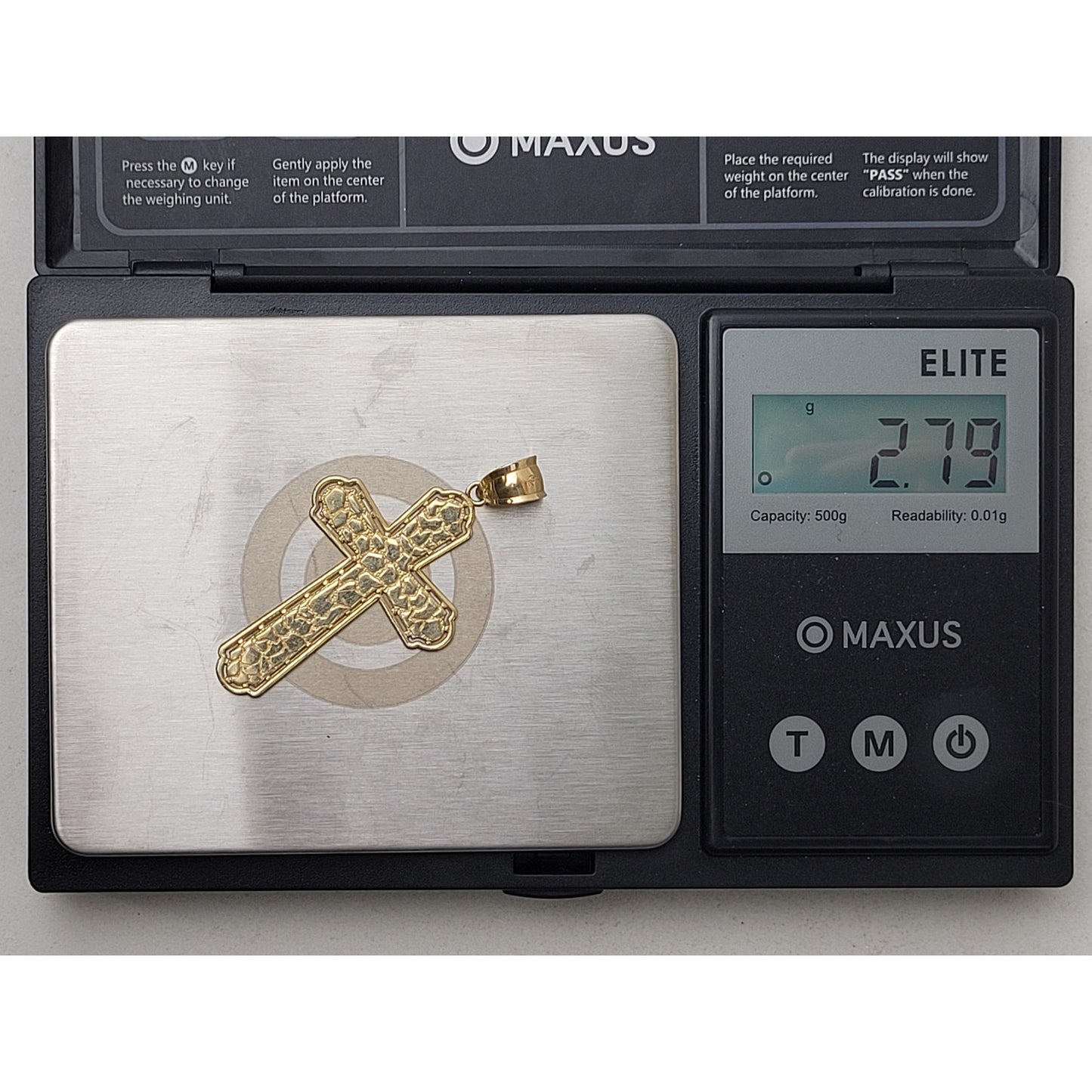 14K Yellow Gold Large Cross Pendant Charm 2" Long | 2.79 grams