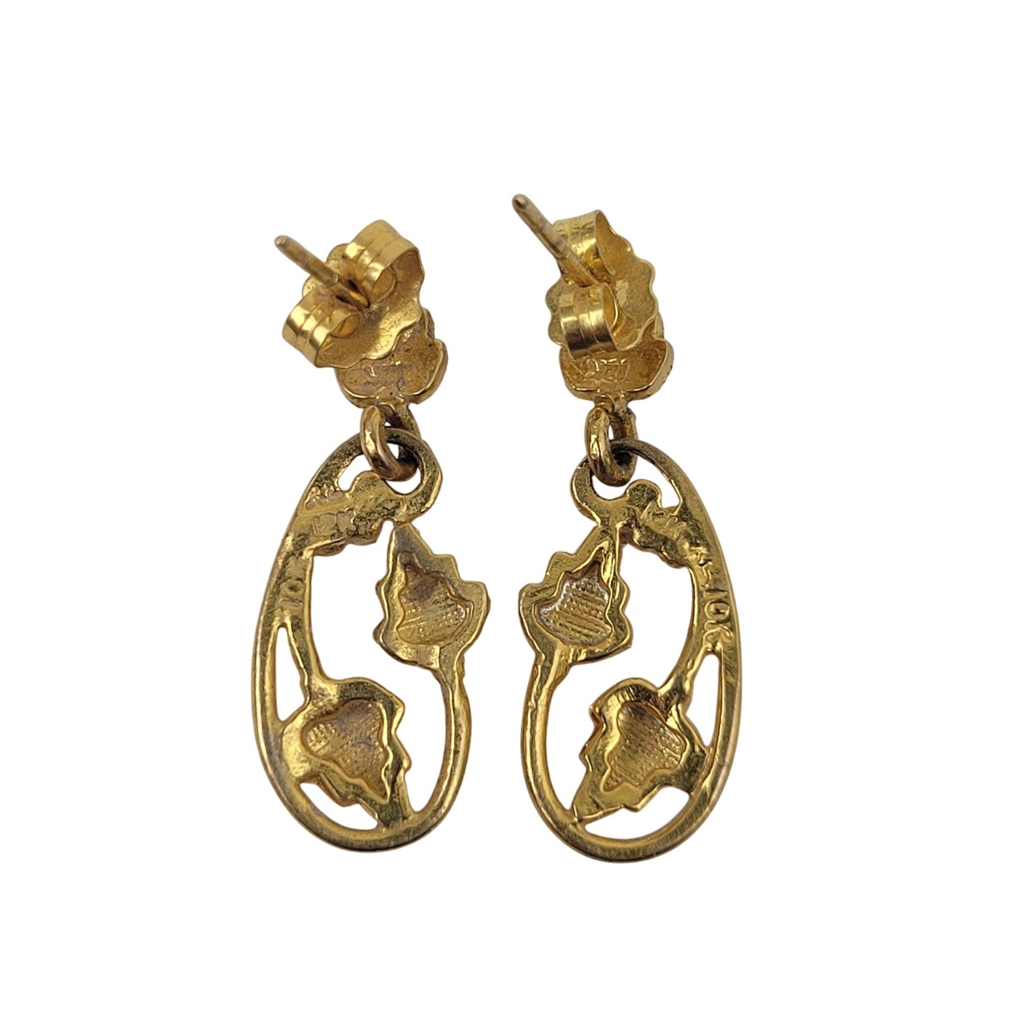 VTG 10K Rose & Yellow Gold Drop Earrings Leaf Motif 2g