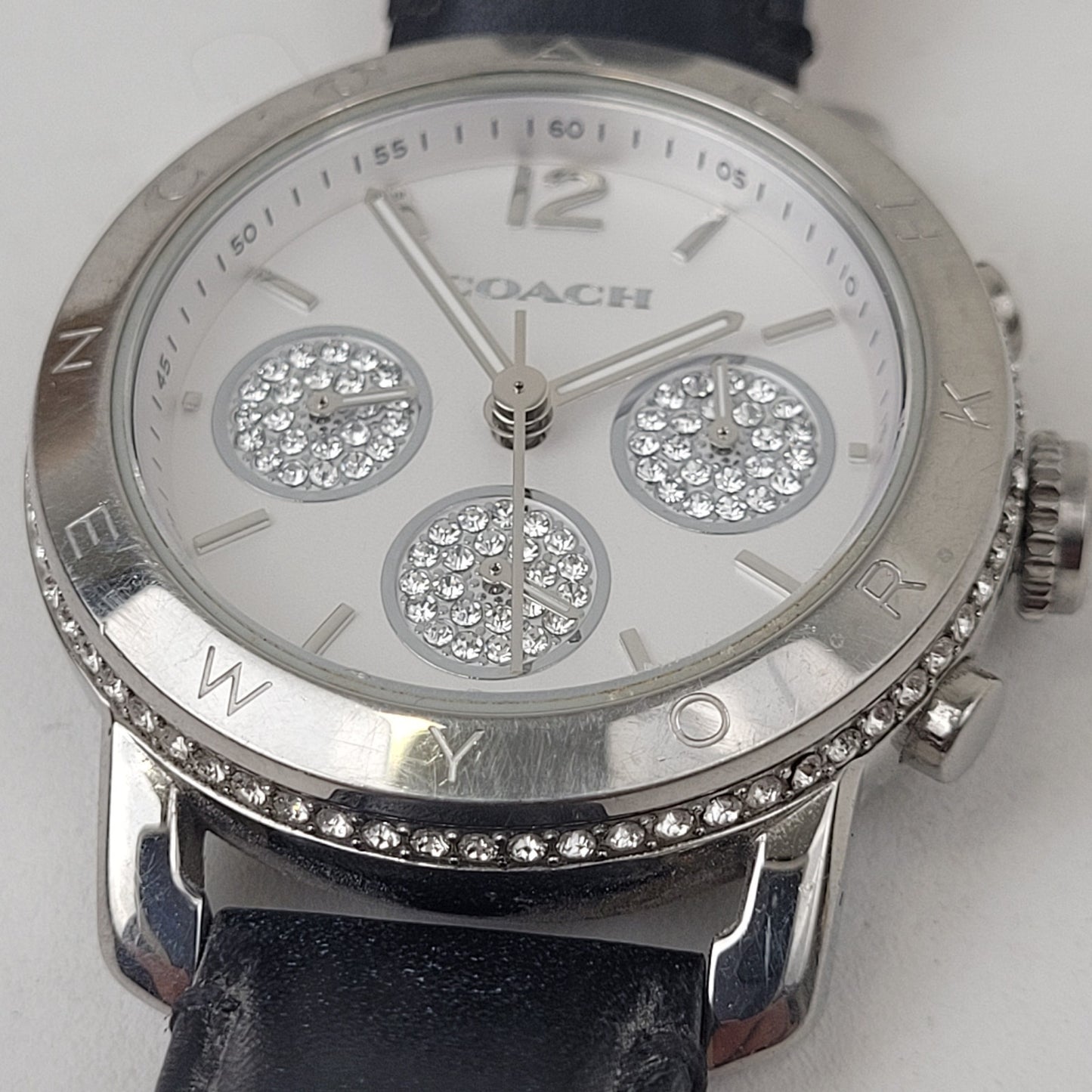 Coach Gold-tone Ring & Silver-tone Watch w Navy Leather Band