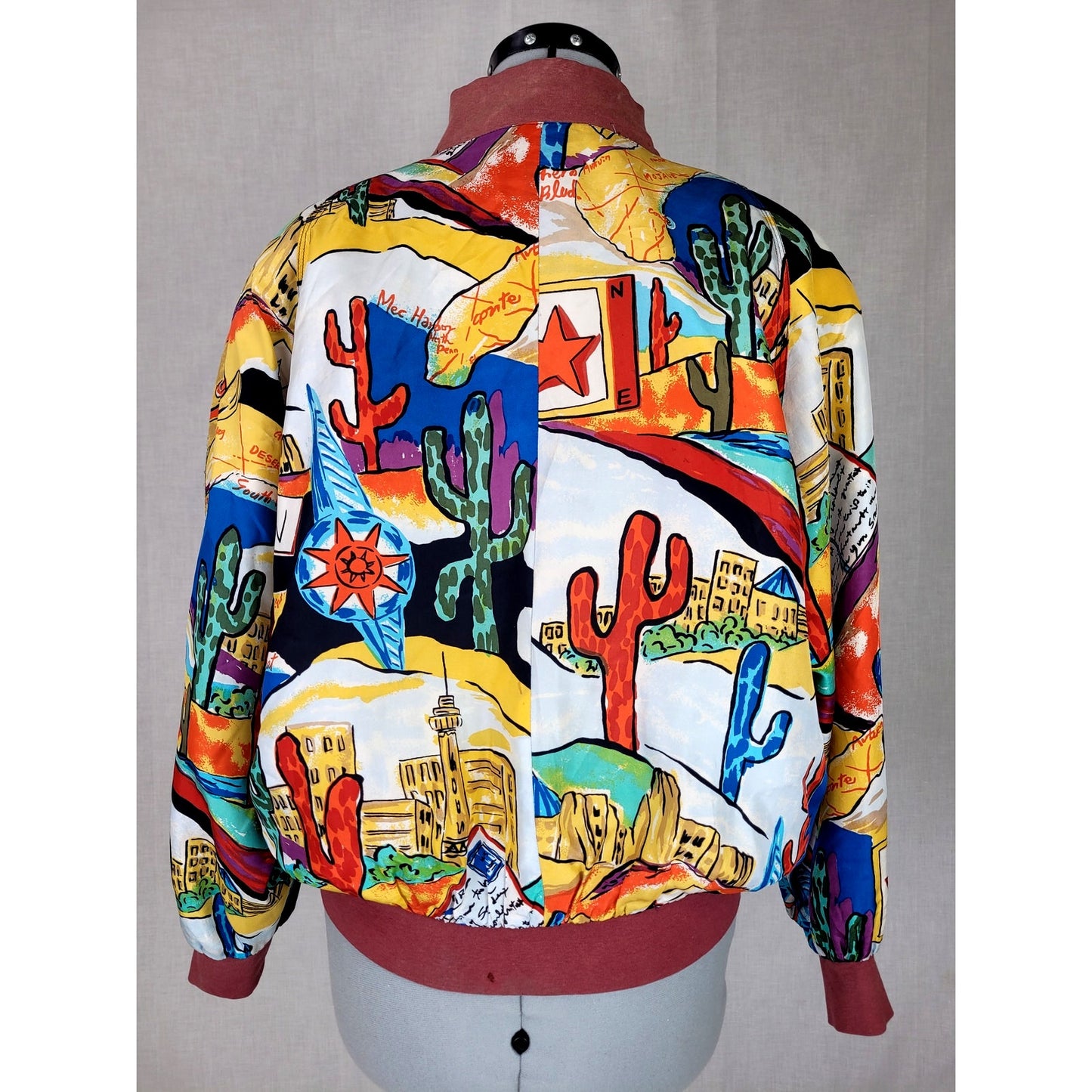 VTG 90s Silk Bomber Jacket Southwest Print Women's Sz M