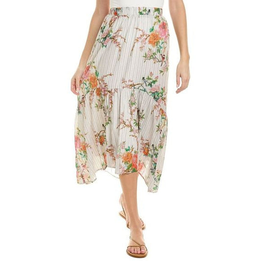 Johnny Was Colmar Prairie Maxi Skirt Light Lined Cotton Bird Print Sz Small