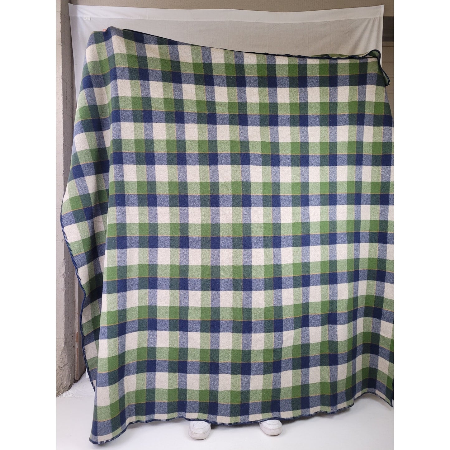 Pendleton Home Collection Queen Wool Blanket Blue Green Beige Plaid