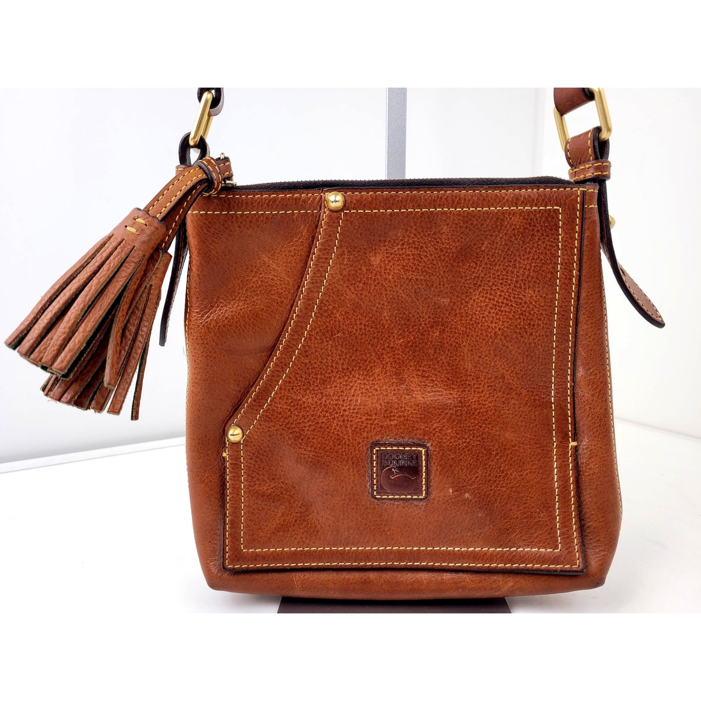 Dooney & Bourke Pebble Grain Crossbody Bag in Caramel w Tassel Accent