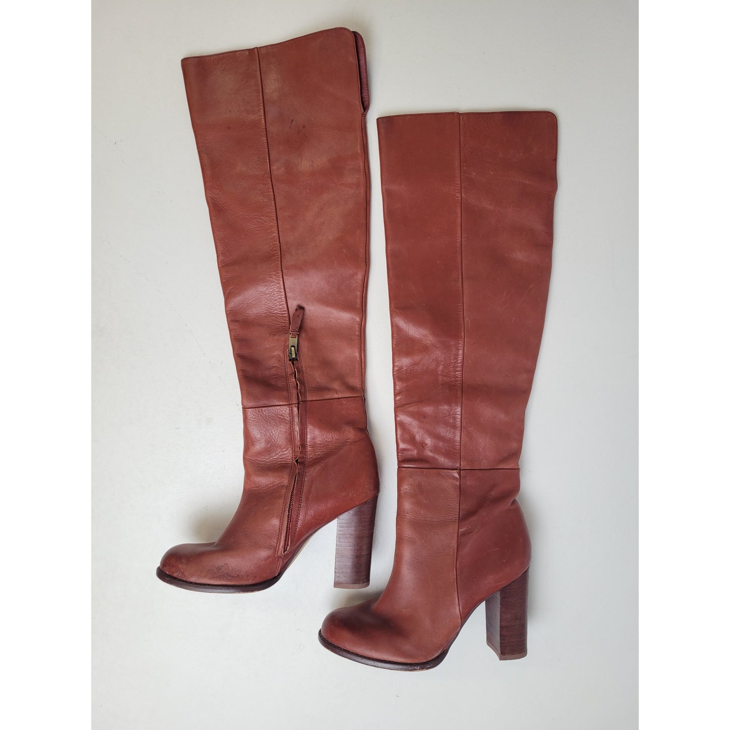 Sam Edelman Over the Knee Cognac Leather Tall Riding Heel Boots Sz 8