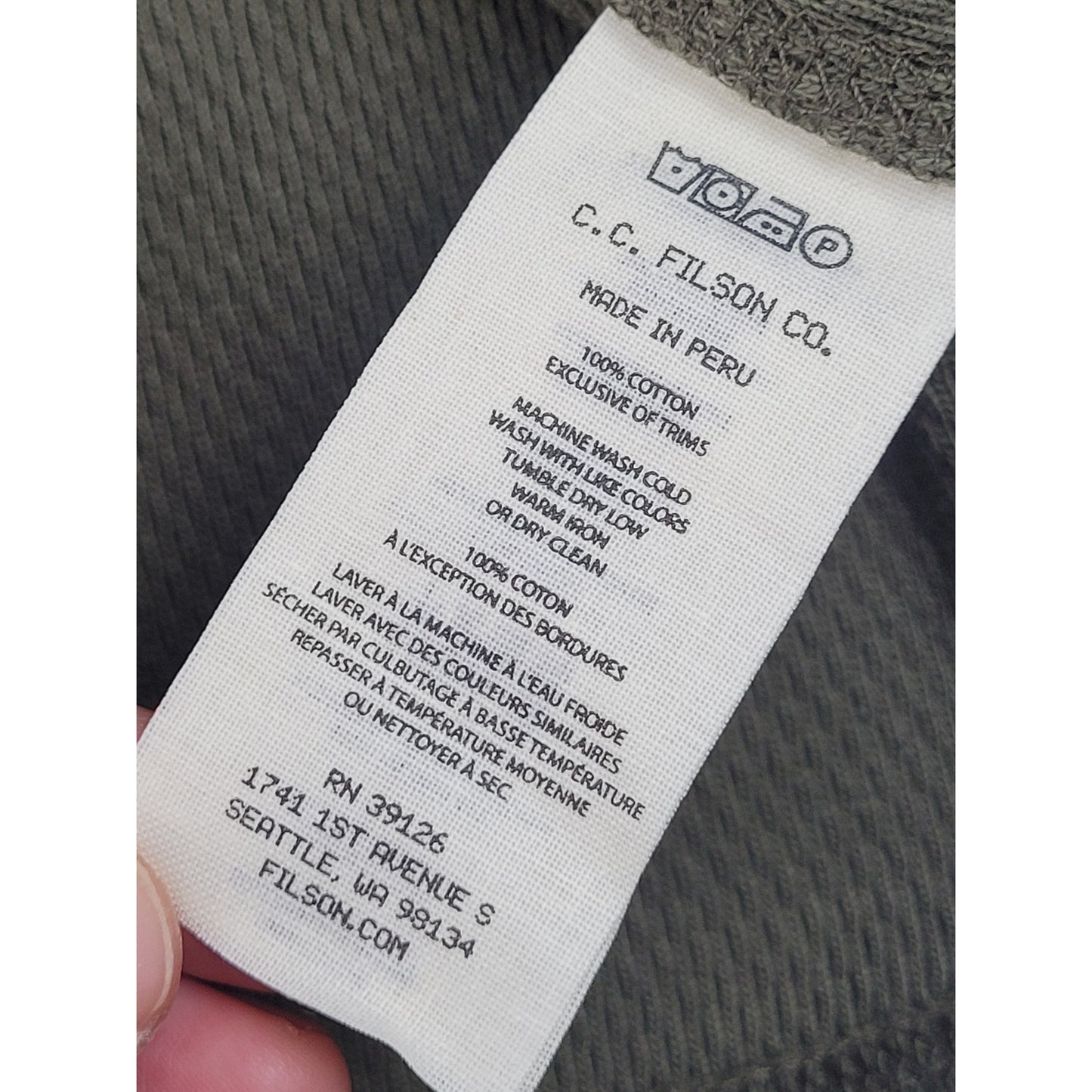 Filson Waffle Knit Thermal Crewneck Shirt Heavy Cotton Olive Men's Sz L