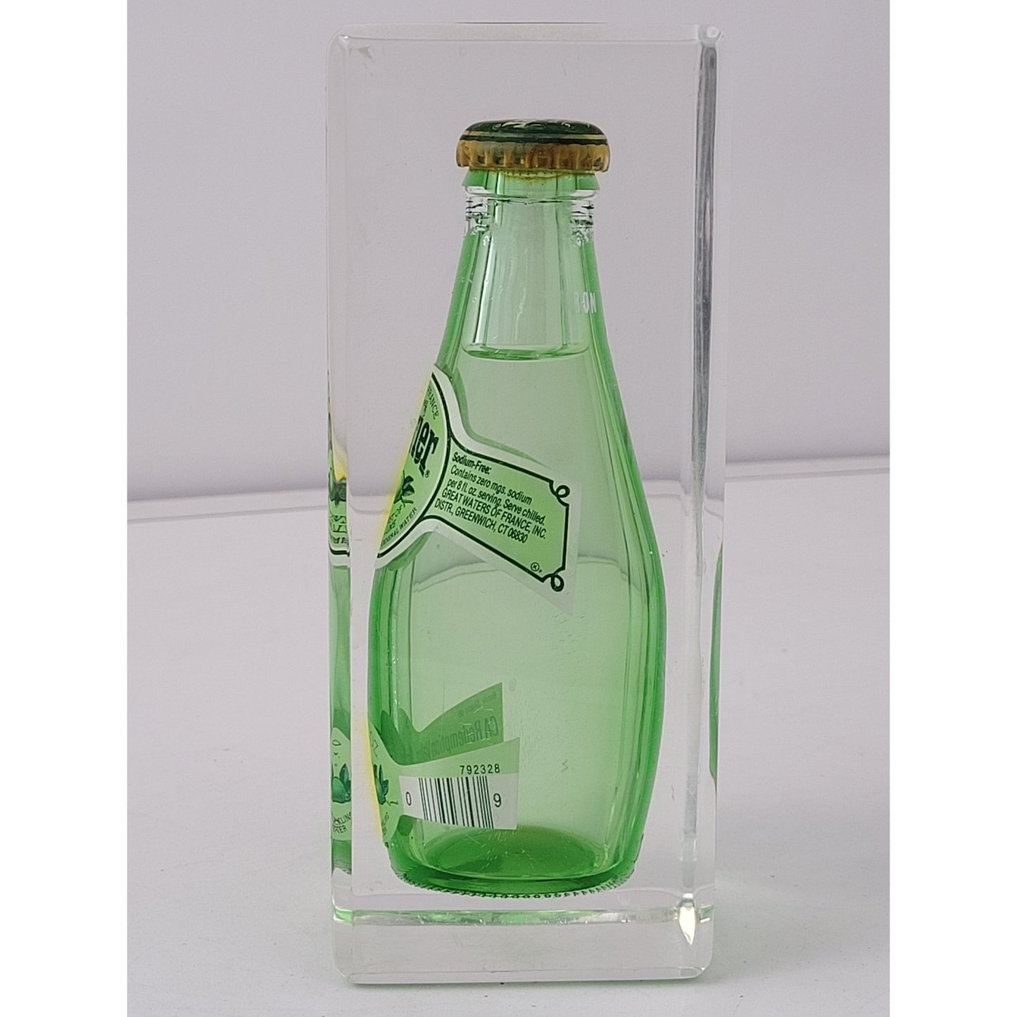 Vintage PERRIER Water Bottle in Lucite Advertising Display Paperweight 70s