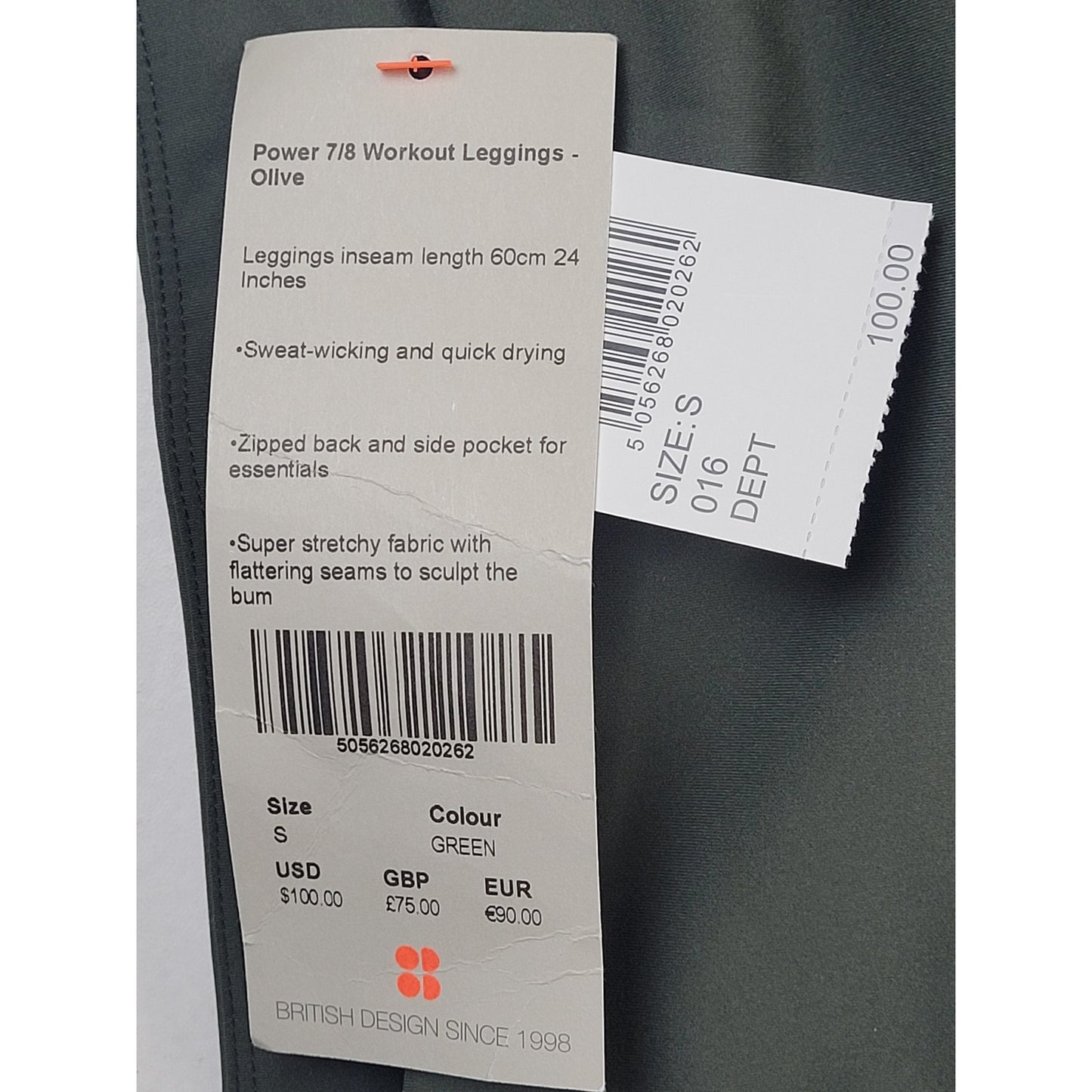 Sweaty Betty Power 7/8 Contour Workout Leggings Solid Olive Green Sz S NWT