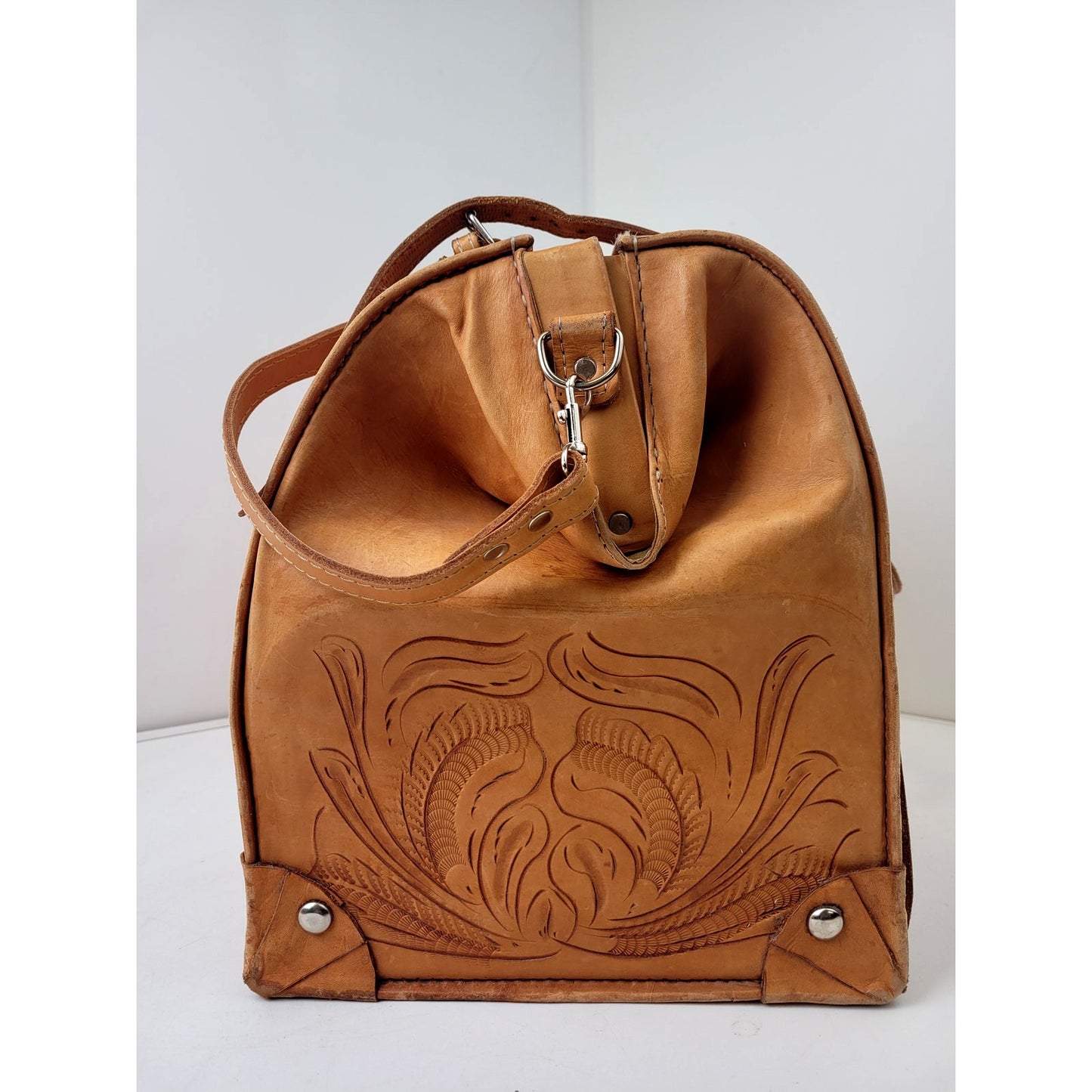 Vintage Hand Tooled Leather Western Style Doctor's Travel Luggage Bag XXL