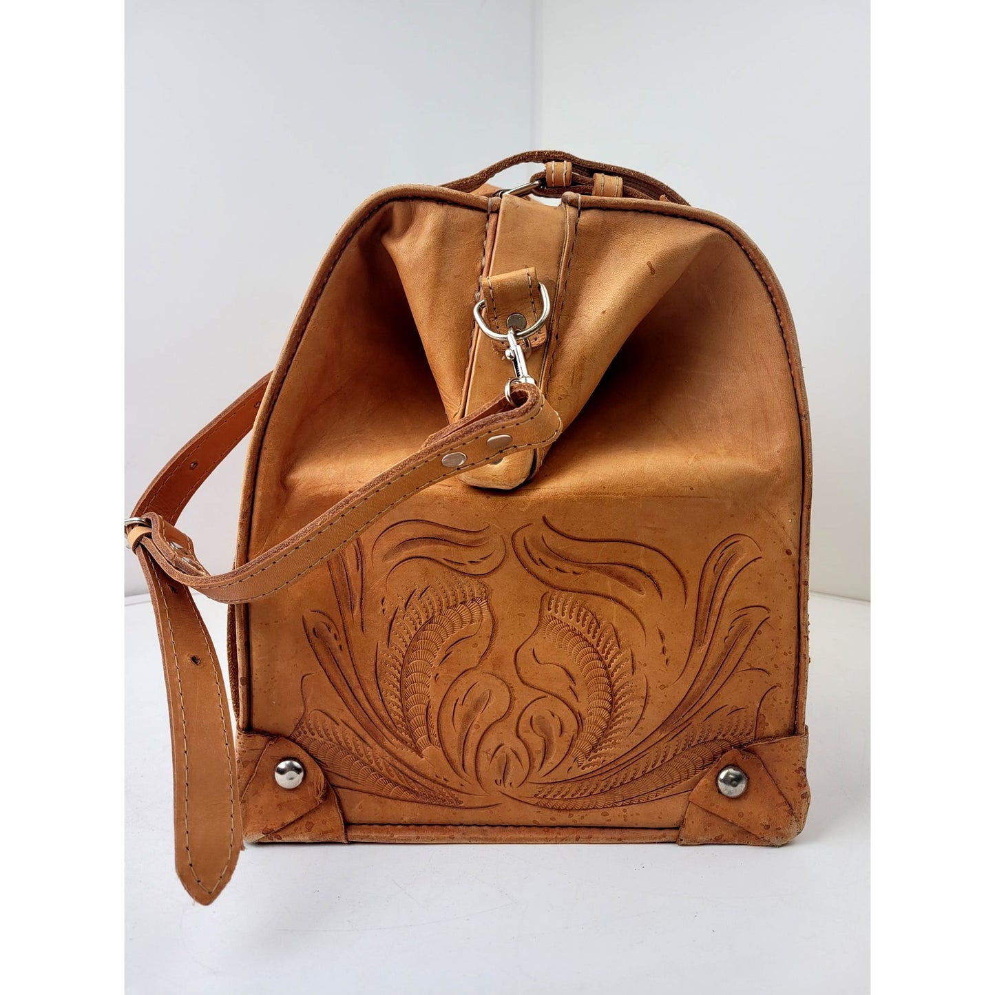 Vintage Hand Tooled Leather Western Style Doctor's Travel Luggage Bag XXL