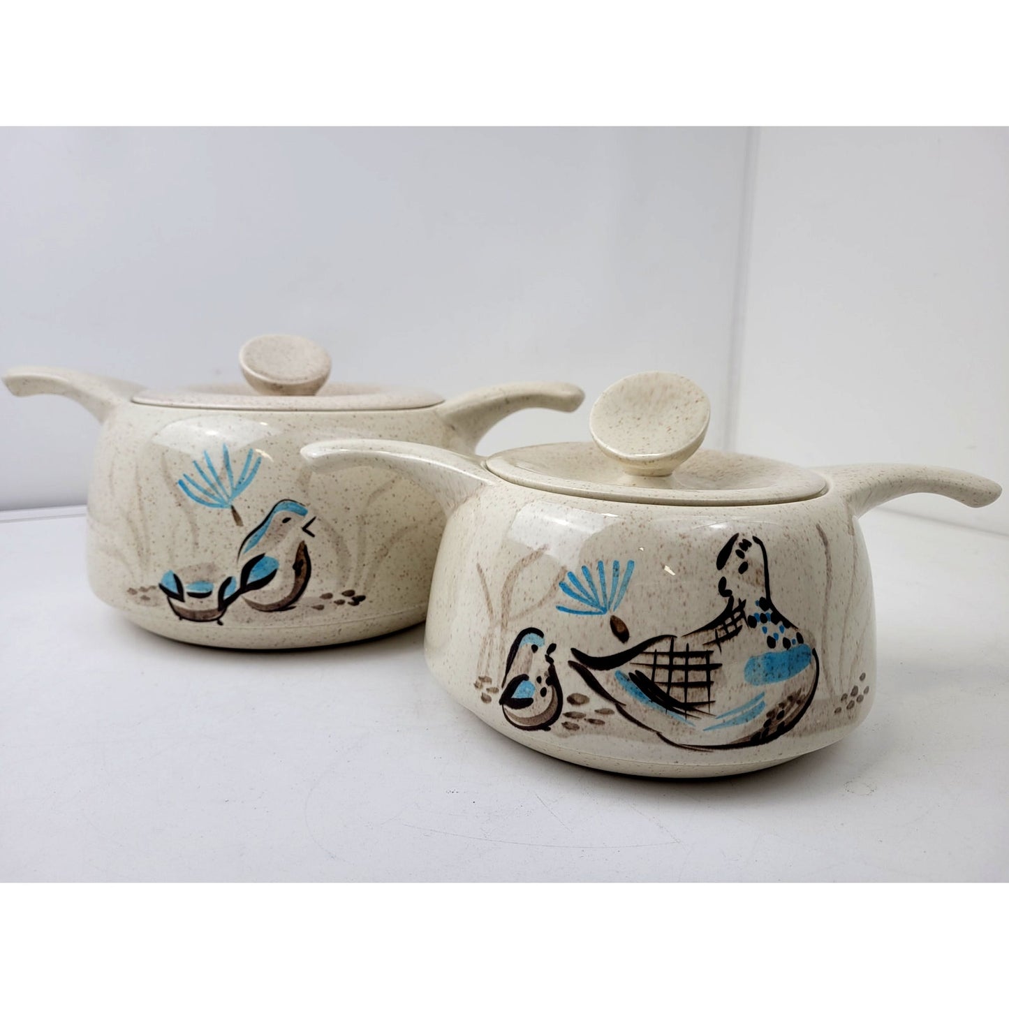 1950s MCM Pair of Red Wing Pottery "Bob White" Tureens Casserole Dishes