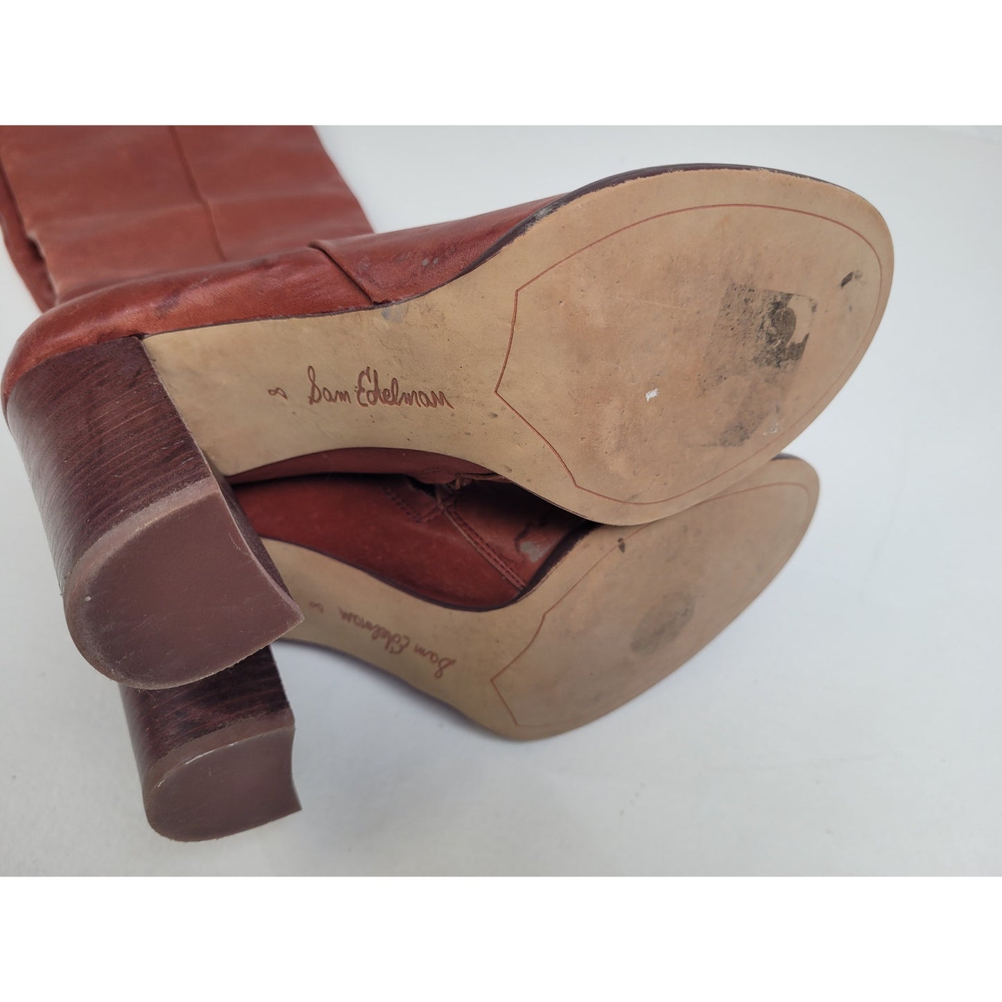 Sam Edelman Over the Knee Cognac Leather Tall Riding Heel Boots Sz 8