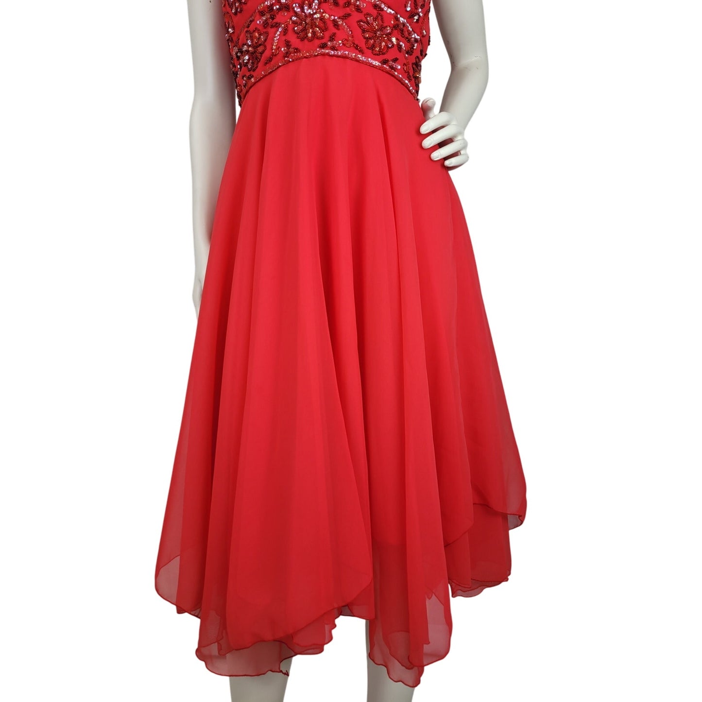 1960s Designer Jack Bryan Beaded Red Cocktail Dress 26" Waist