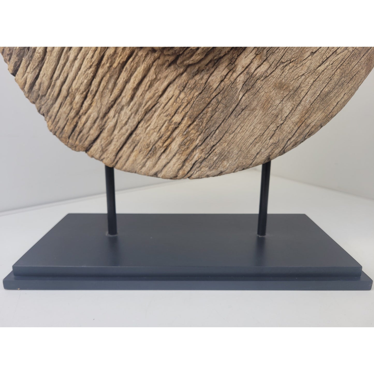 Antique Rustic Large Wooden Oxen Cart Wheel Sculpture on Stand