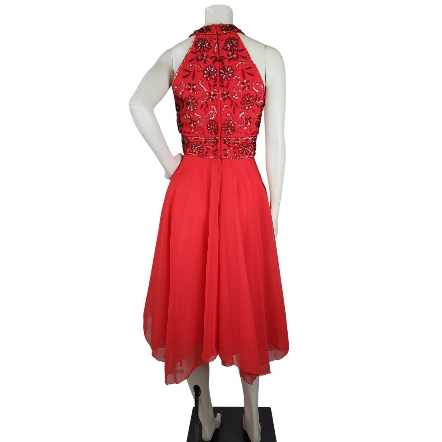 1960s Designer Jack Bryan Beaded Red Cocktail Dress 26" Waist