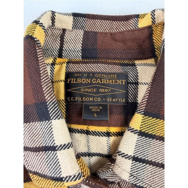 Filson Vintage Style Flannel Yellow and Brown Work Shirt Men's Sz L