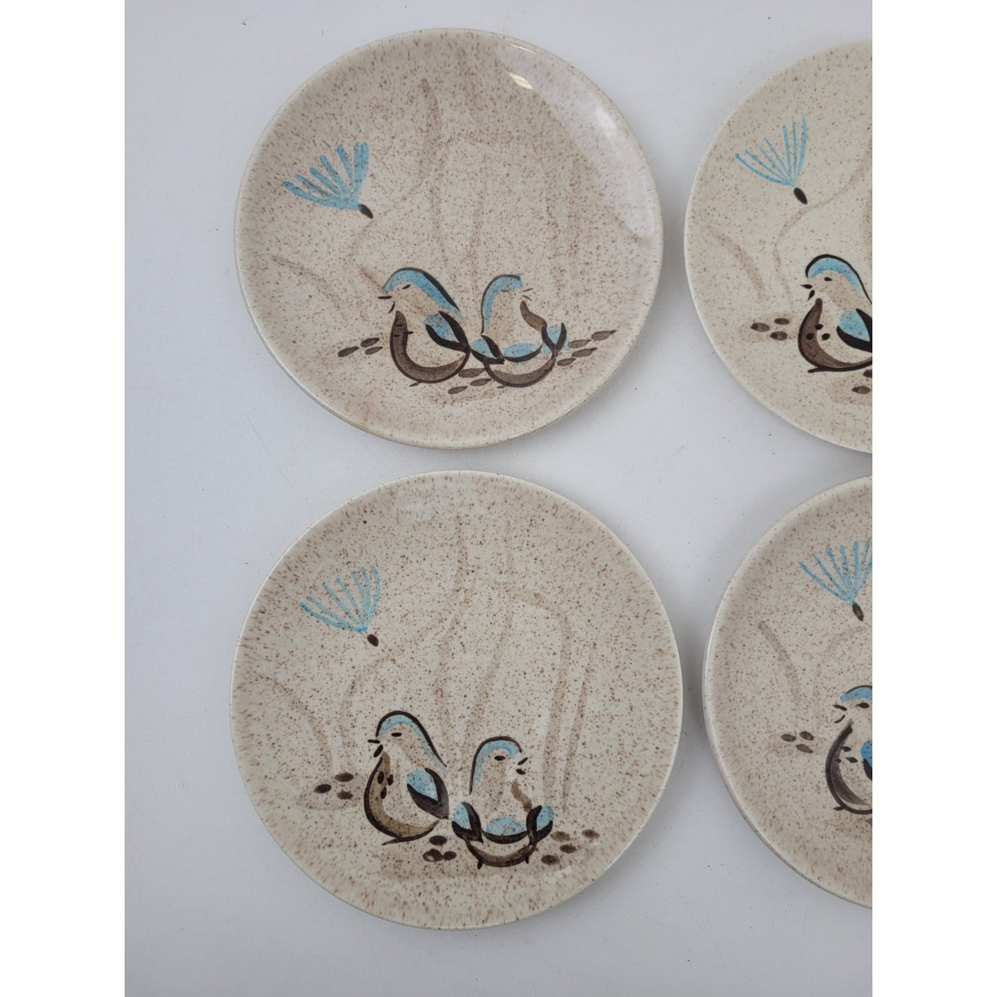 1950s MCM Red Wing Pottery "Bob White" Set of 6 Bread Plates EUC