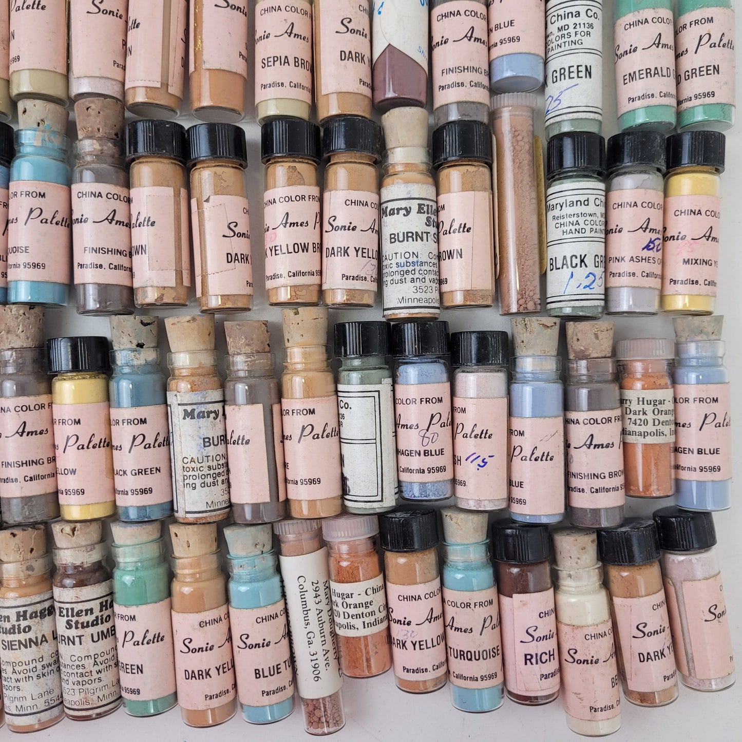VTG Lot of 130 China Powder Paint Vials Willoughby's/Sonie Ames Palette/Various