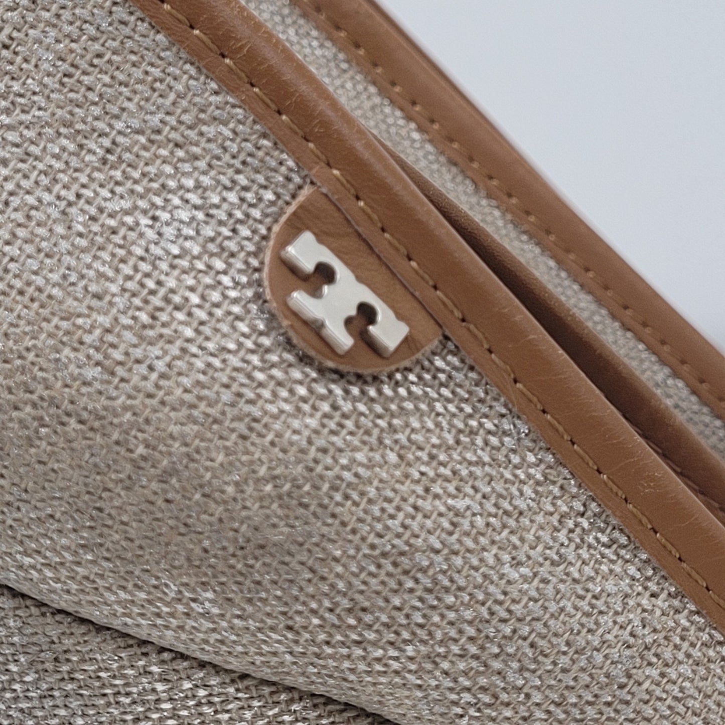 Tory Burch Women's Tan Shimmer Canvas Wedge Shoes Size 39/8.5