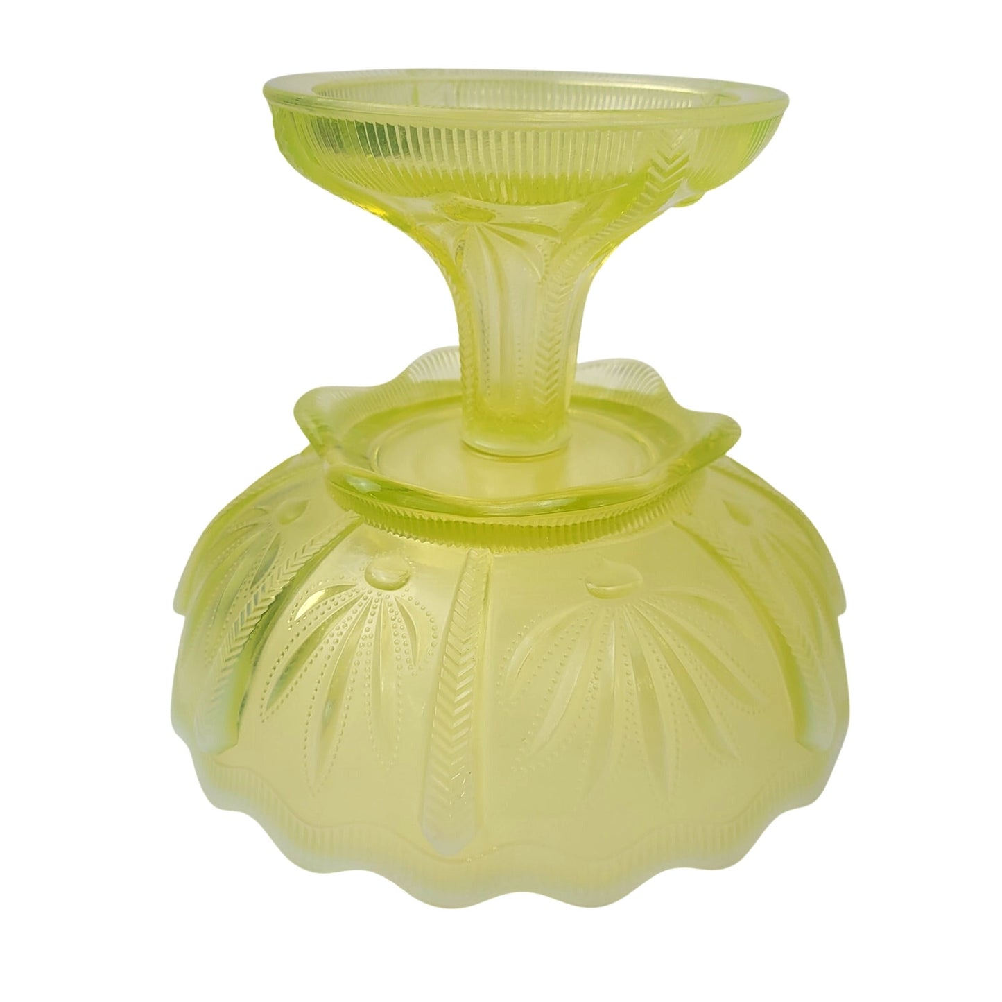 Vintage Fenton Vaseline Opalescent Glass Cactus Compote