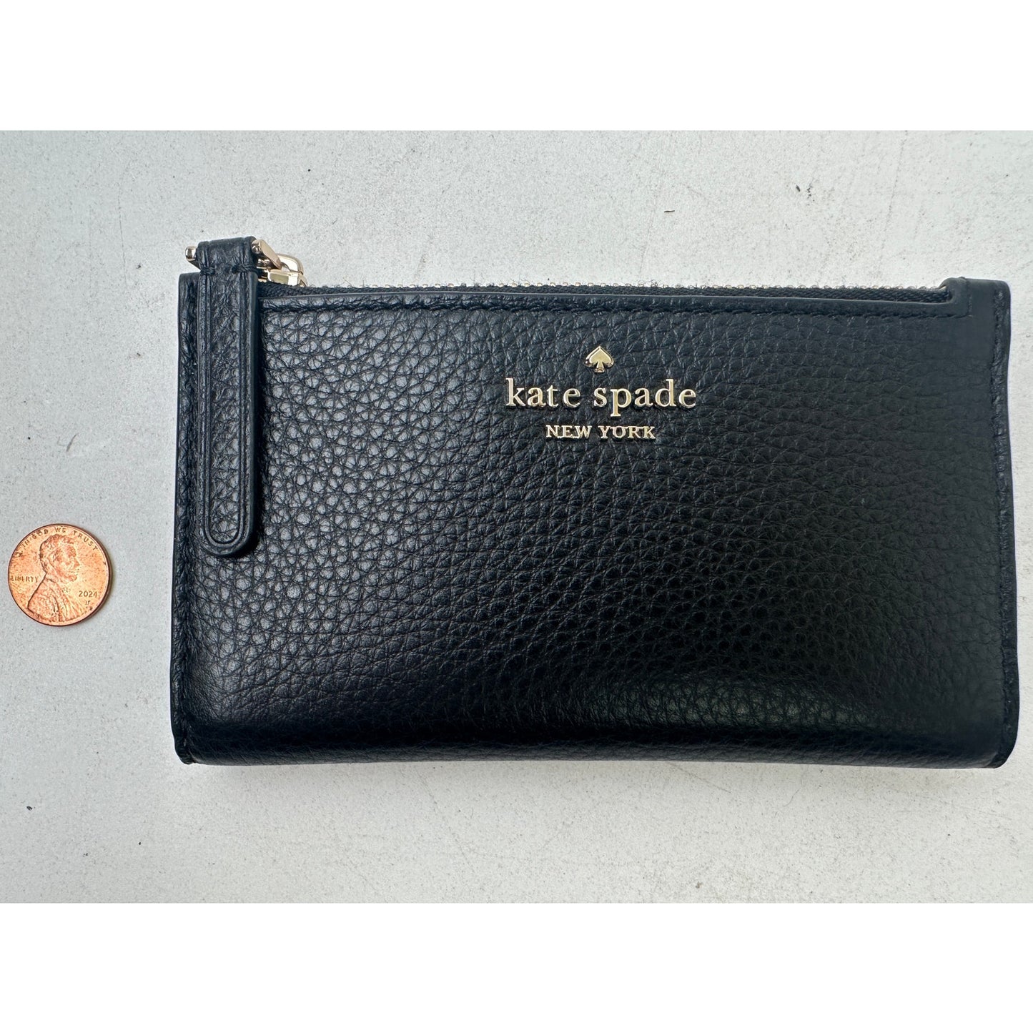 Kate Spade New York Leila Black Pebbled Leather Small Slim Bifold Wallet