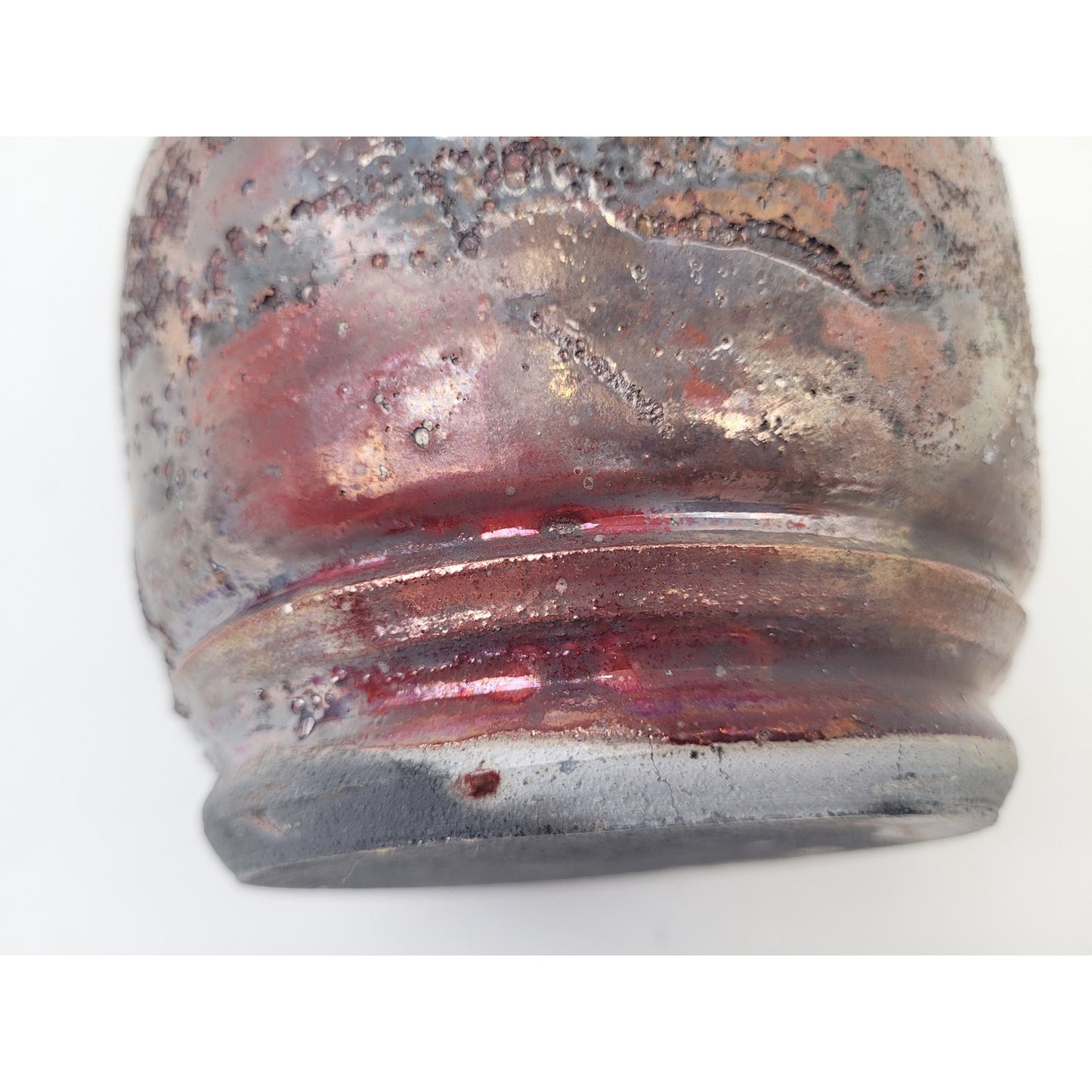 Raku Metallic Glaze Pottery Vase 8 1/4" Tall Unsigned