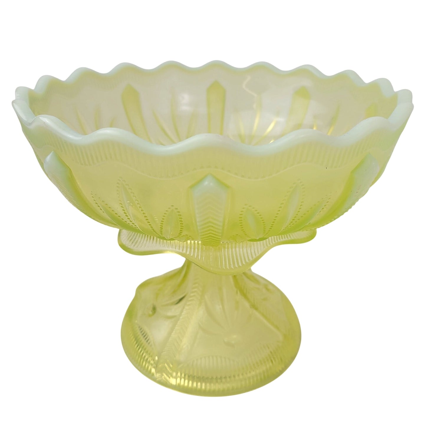 Vintage Fenton Vaseline Opalescent Glass Cactus Compote