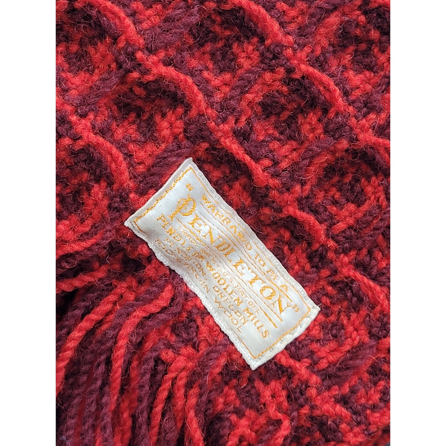 Vintage MCM Pendleton Red 100% Virgin Wool Knit Blanket