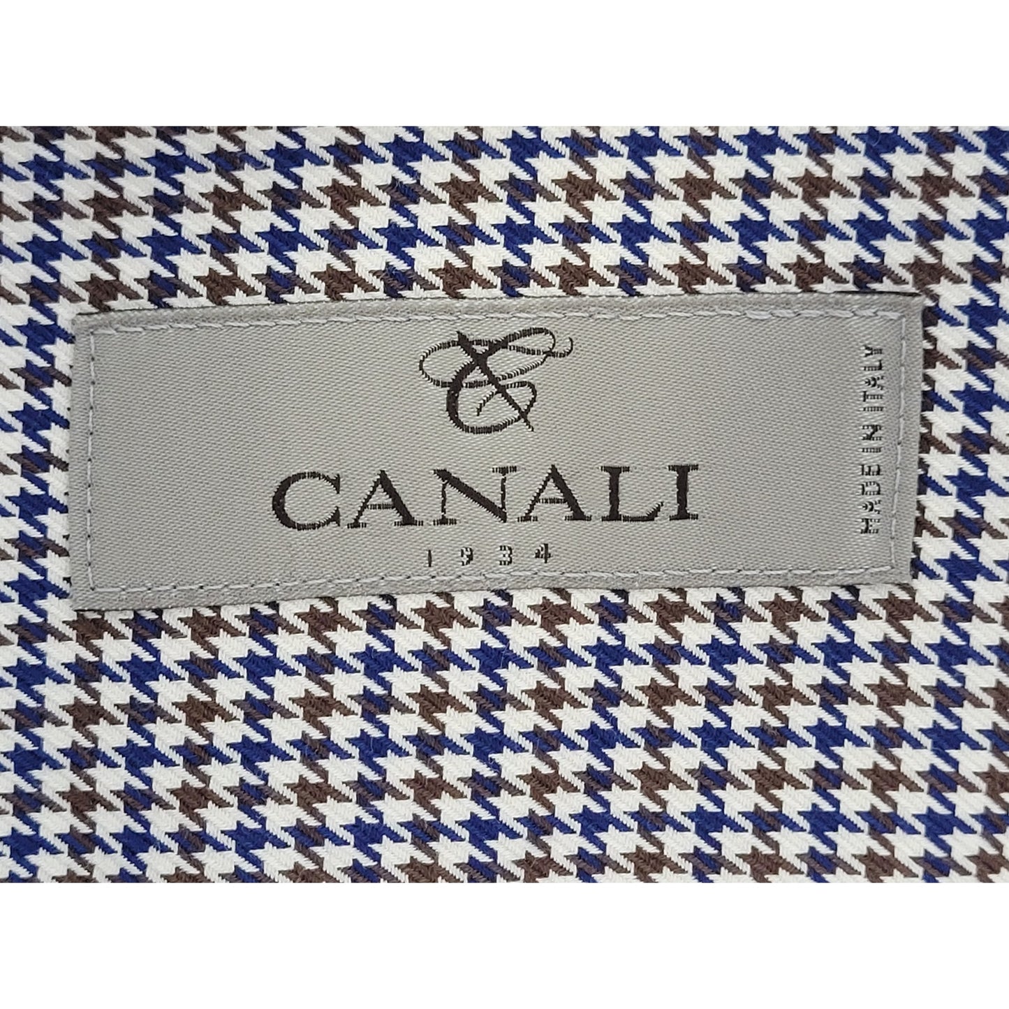 Canali Navy & Brown Houndstooth Pattern Italian Dress Shirt Men's Sz 42 16-1/2