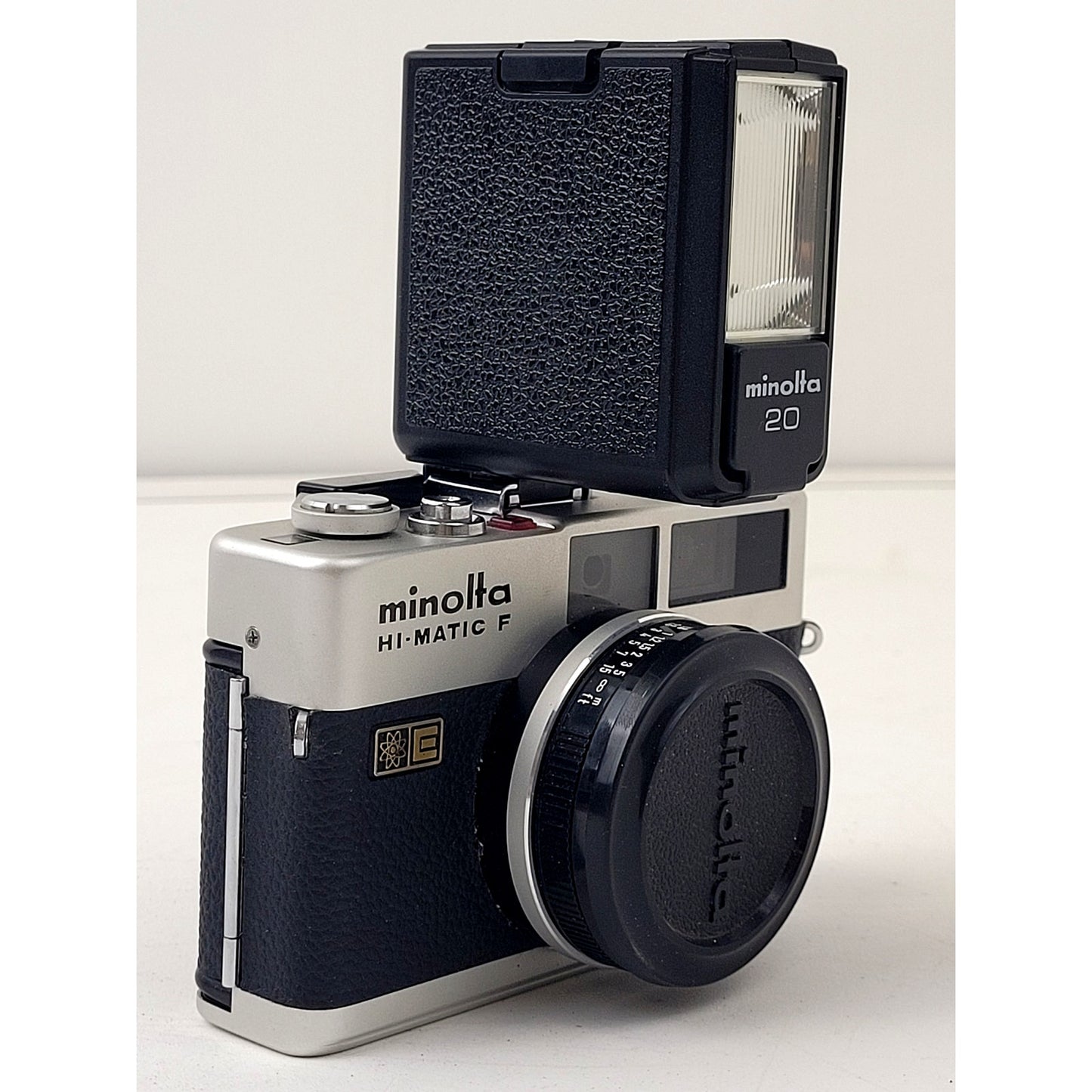 Minolta Hi-Matic F Film Camera w Flash, Case & Owner's Manual