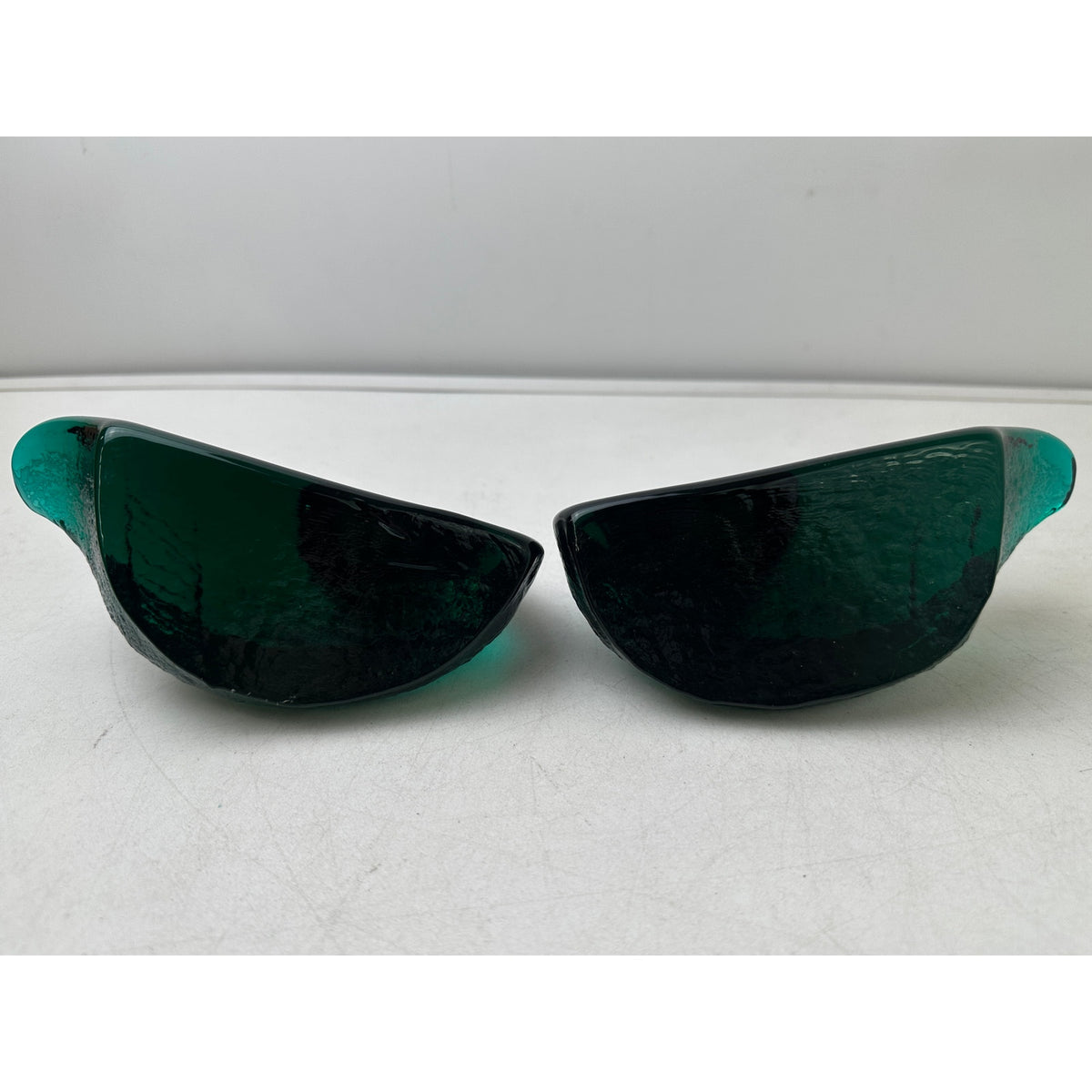 Vintage Blenko Emerald Green Textured Glass Duck Pair of Bookends